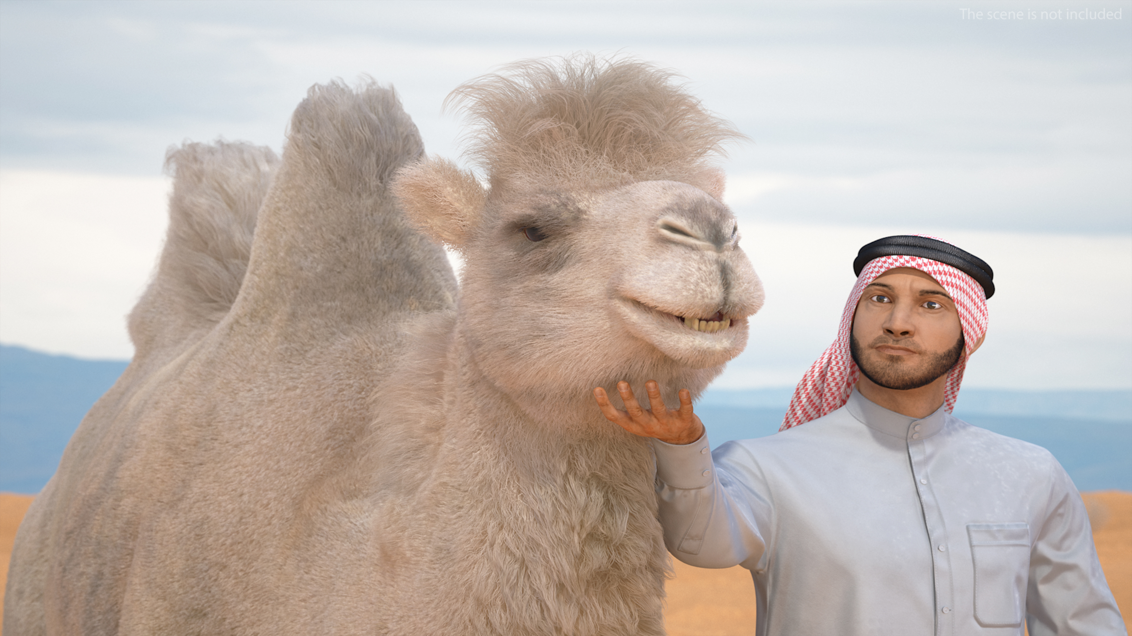 3D Arab Man with Camel on Desert Fur model