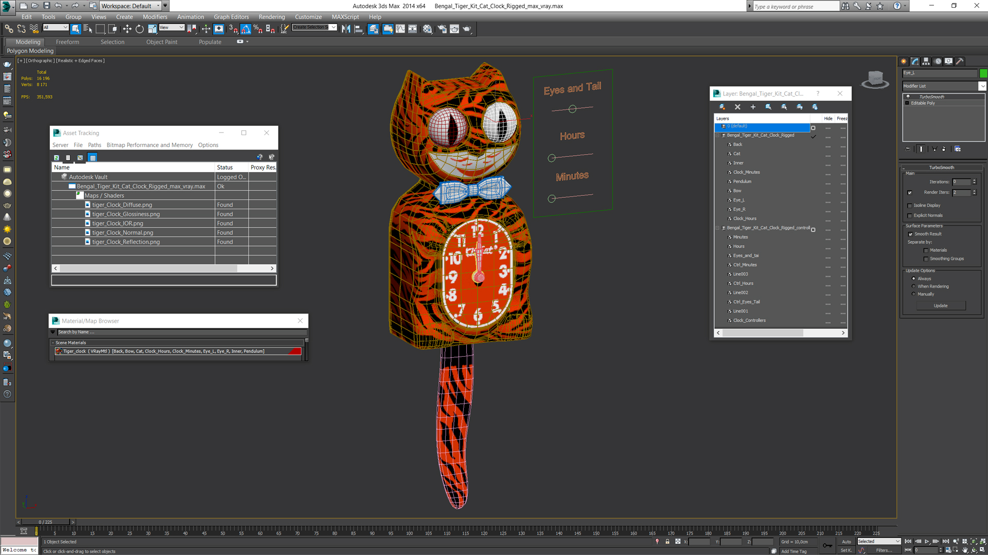 Bengal Tiger Kit Cat Clock Rigged for Cinema 4D 3D