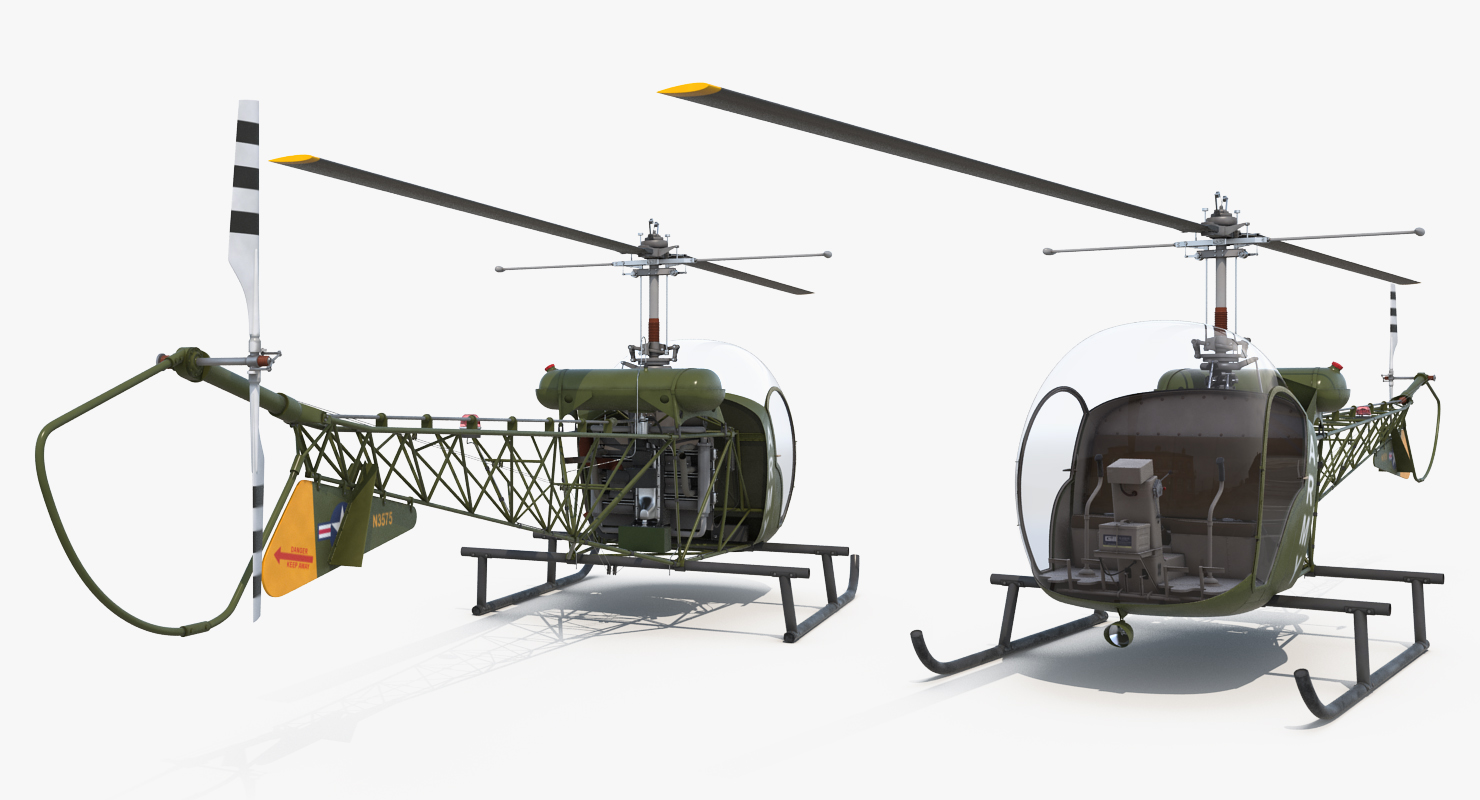 3D Light Helicopter Bell 47 Millitary Rigged