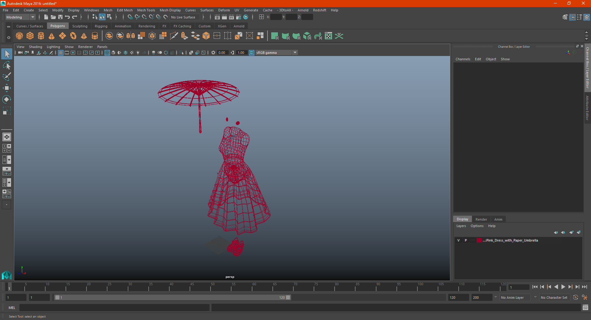 3D model Pink Dress with Paper Umbrella