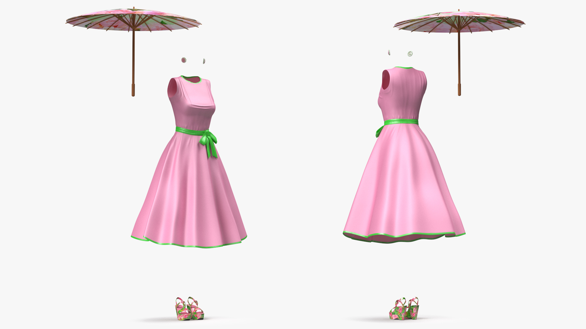 3D model Pink Dress with Paper Umbrella