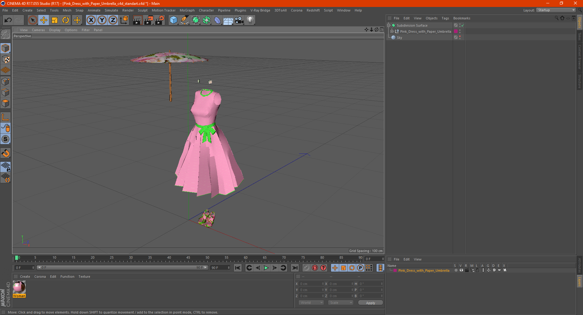 3D model Pink Dress with Paper Umbrella