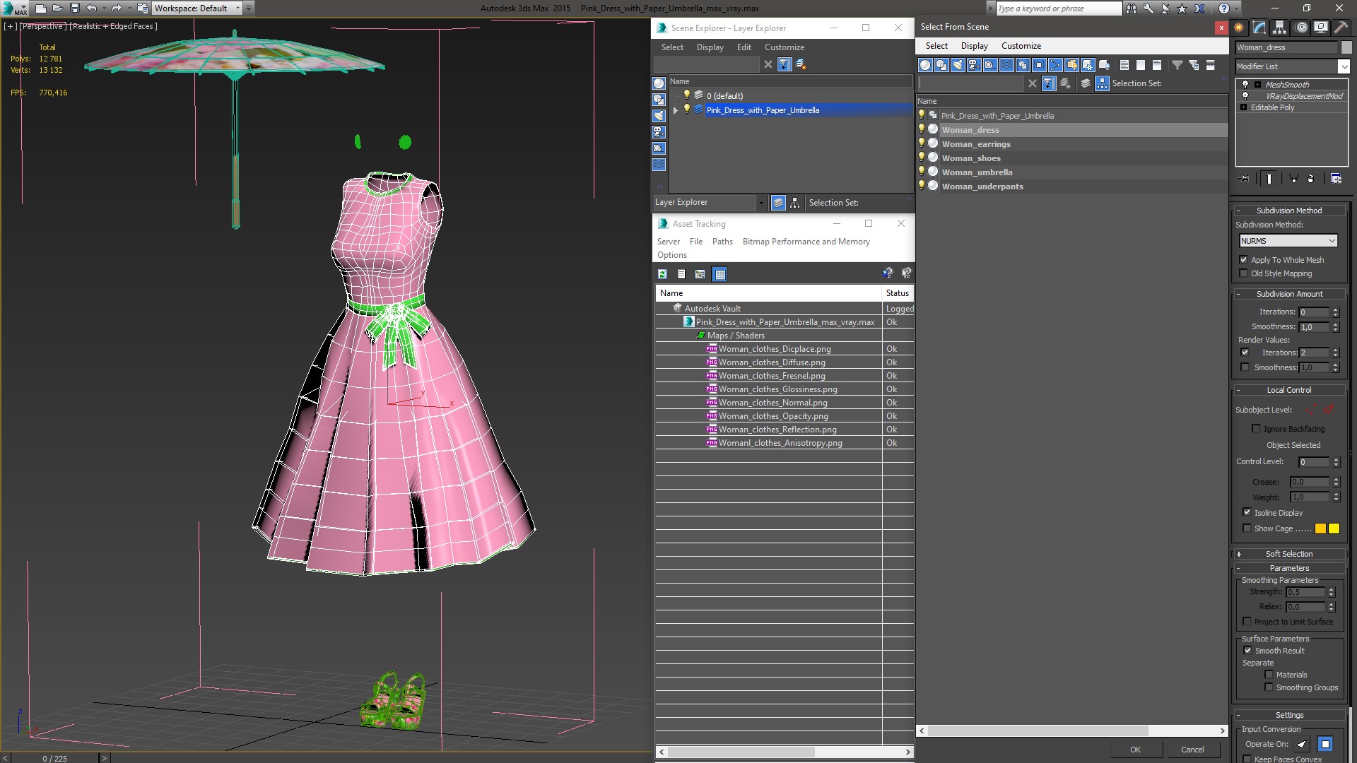 3D model Pink Dress with Paper Umbrella