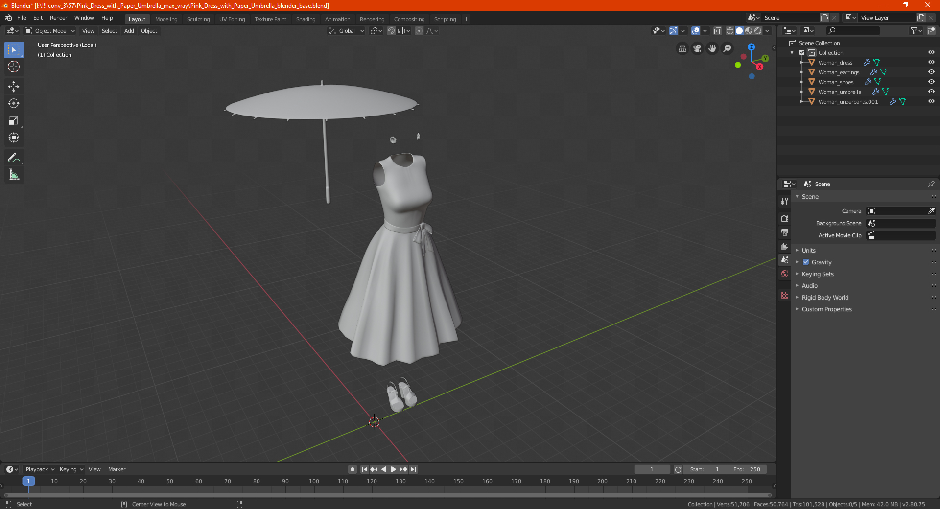 3D model Pink Dress with Paper Umbrella