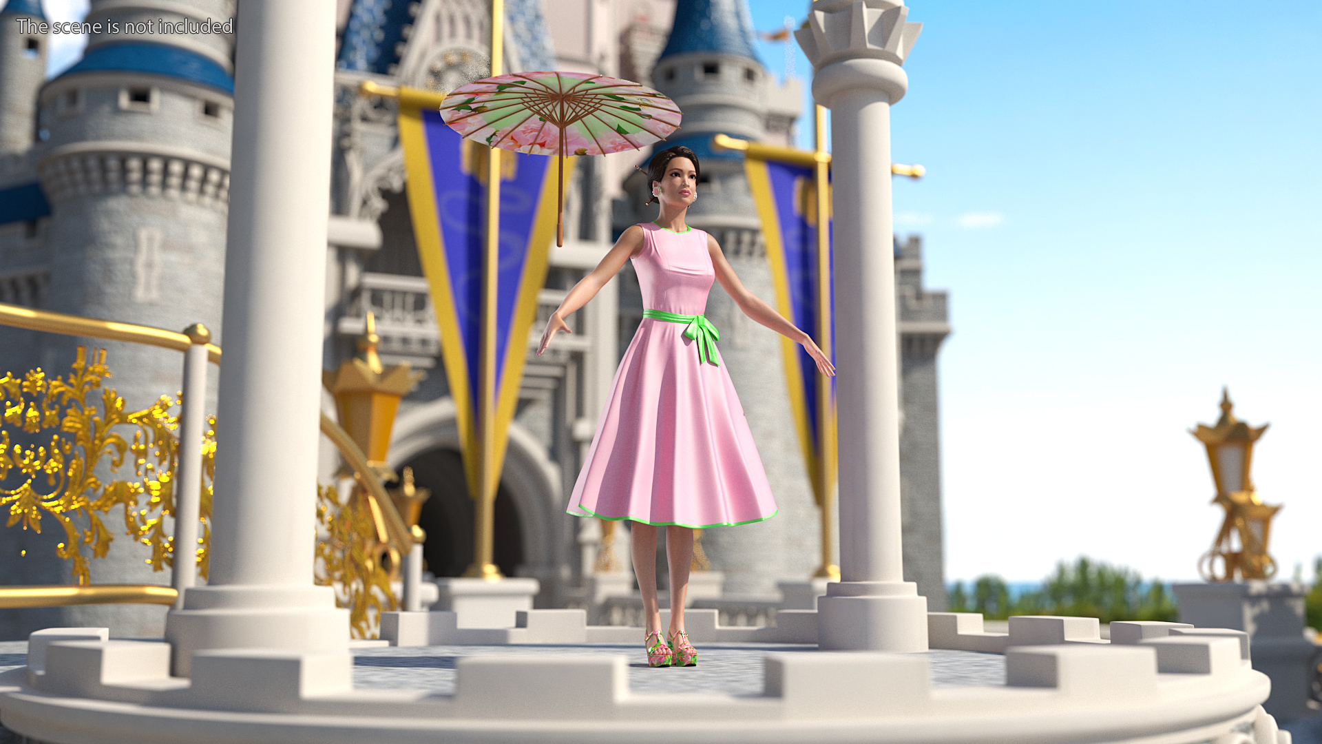 3D model Pink Dress with Paper Umbrella