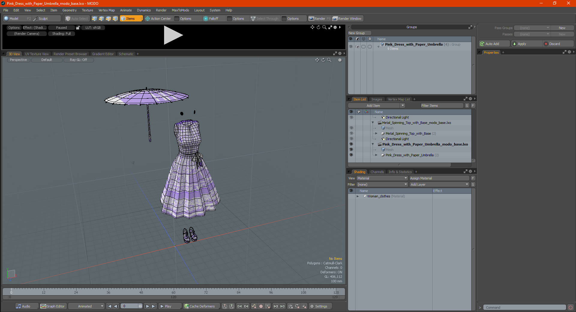 3D model Pink Dress with Paper Umbrella