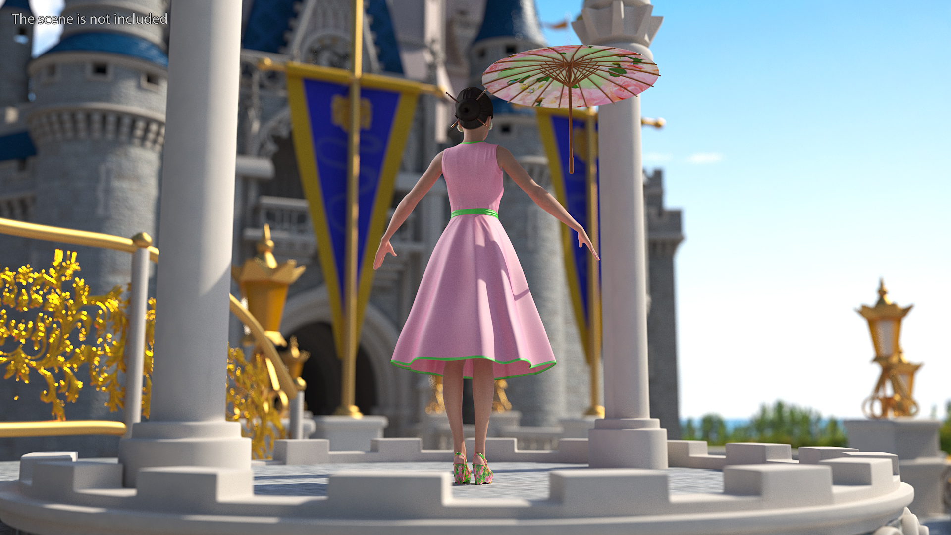 3D model Pink Dress with Paper Umbrella