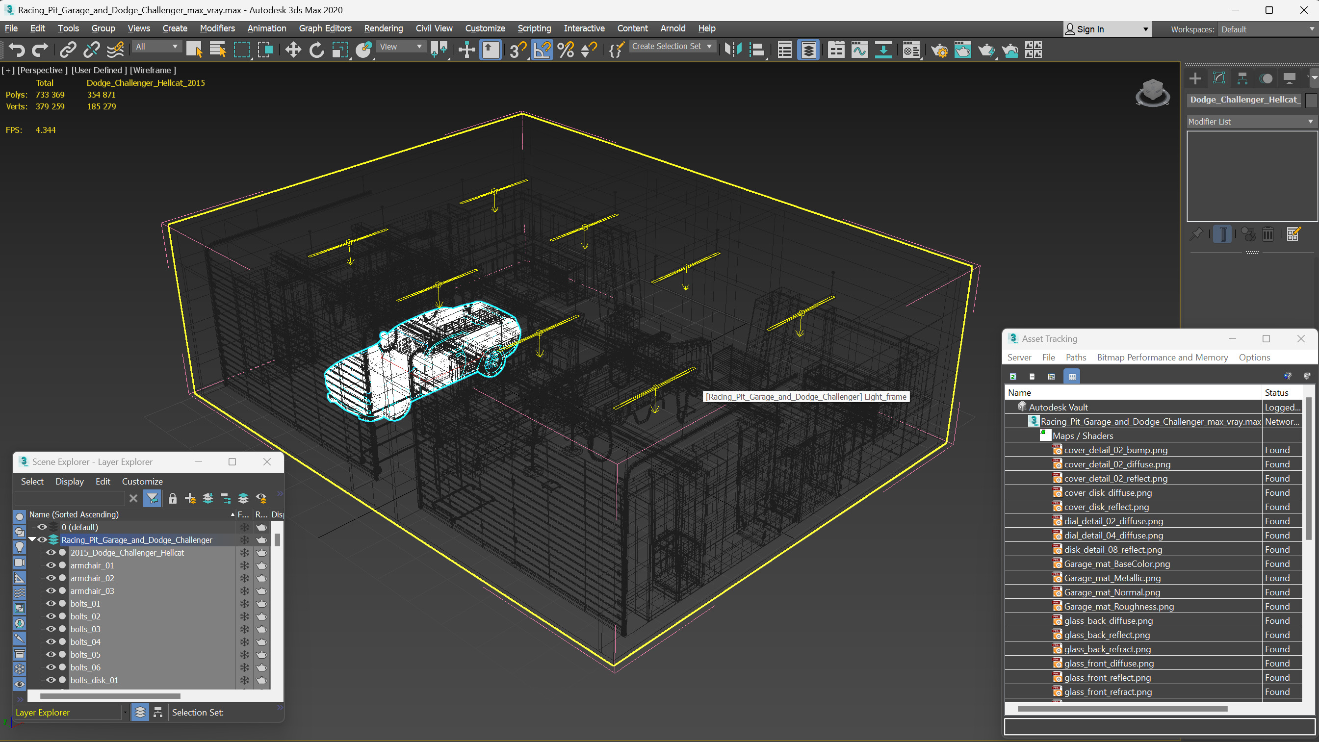 3D Racing Pit Garage and Dodge Challenger model