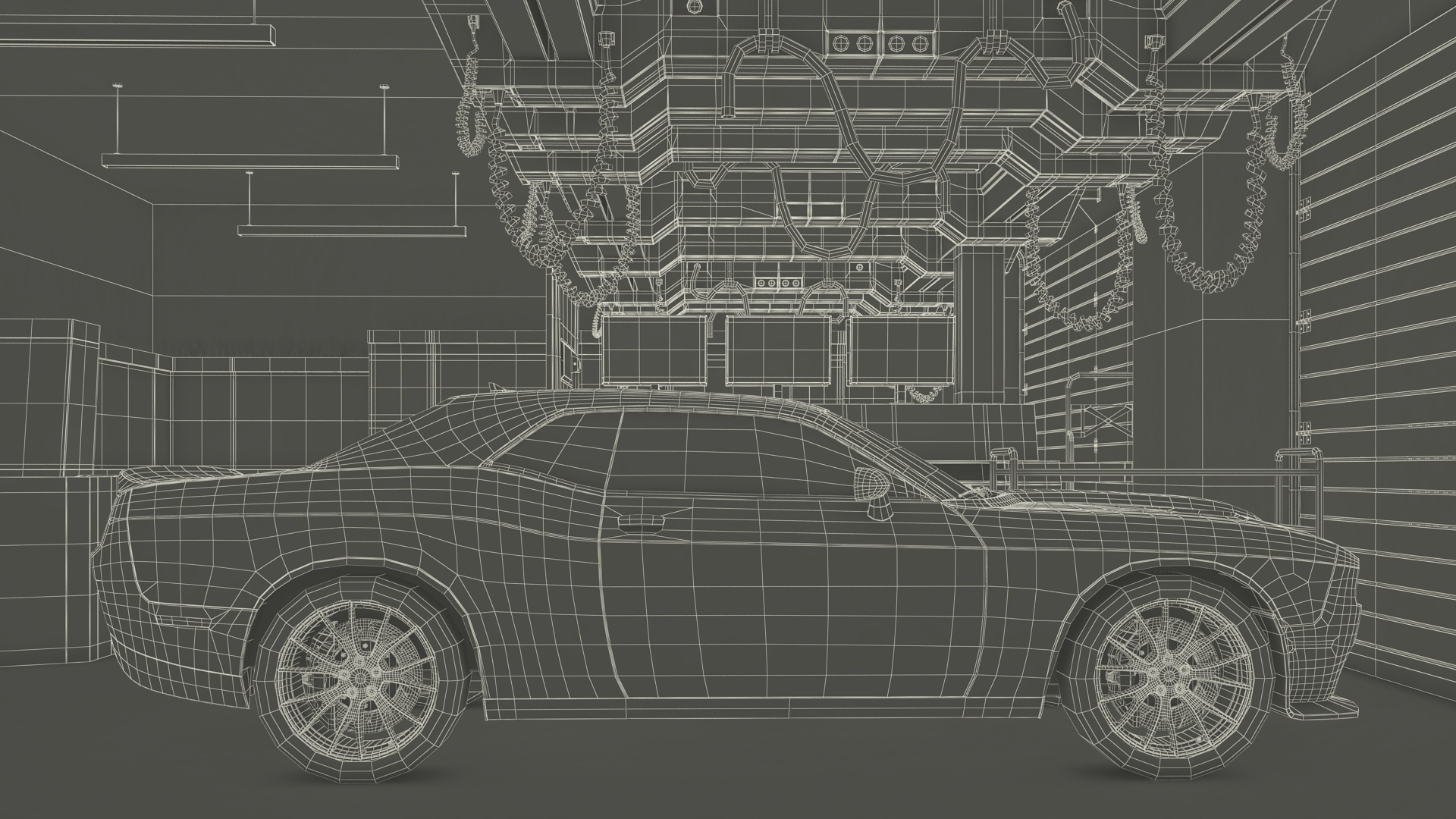 3D Racing Pit Garage and Dodge Challenger model