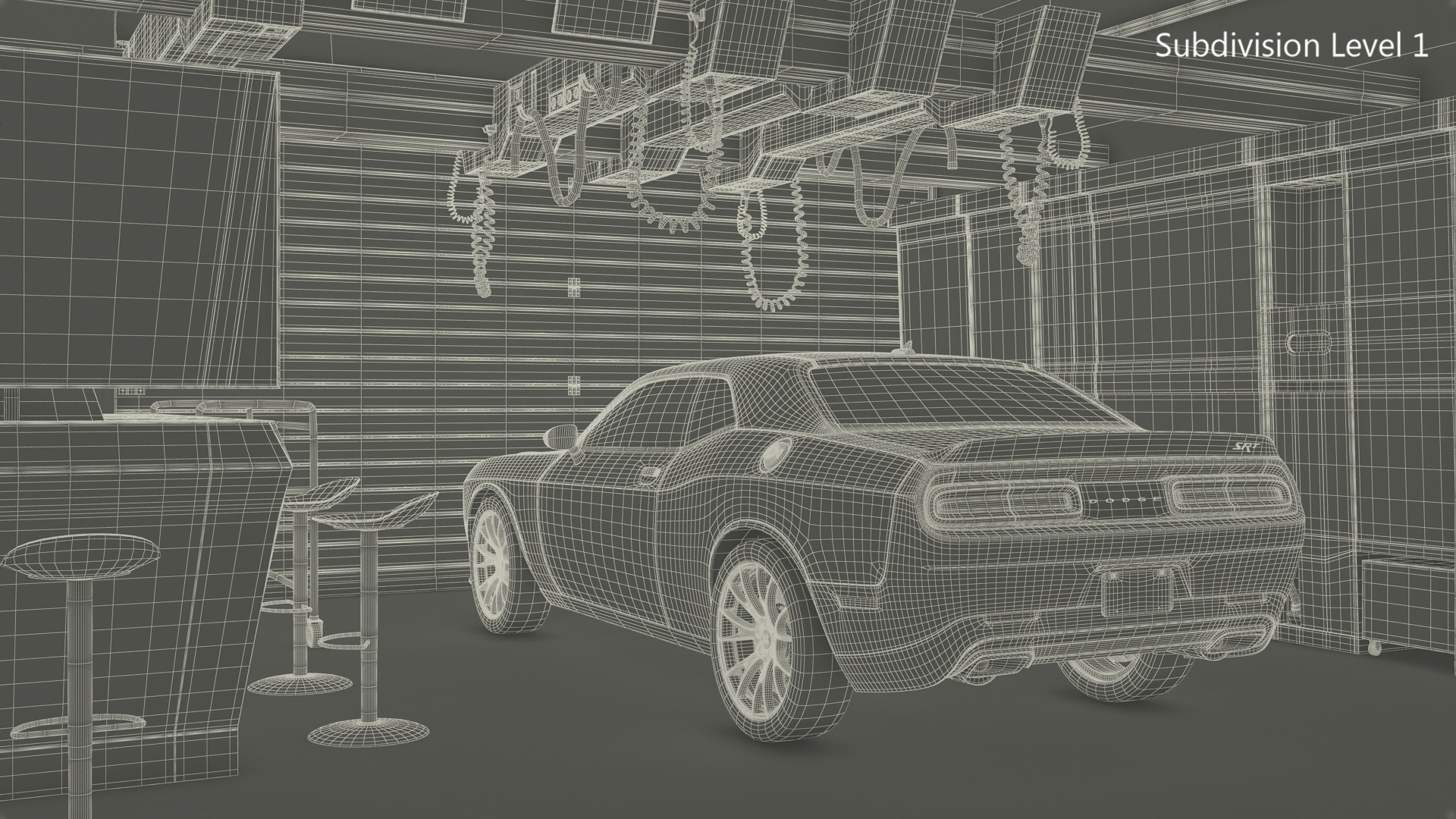 3D Racing Pit Garage and Dodge Challenger model