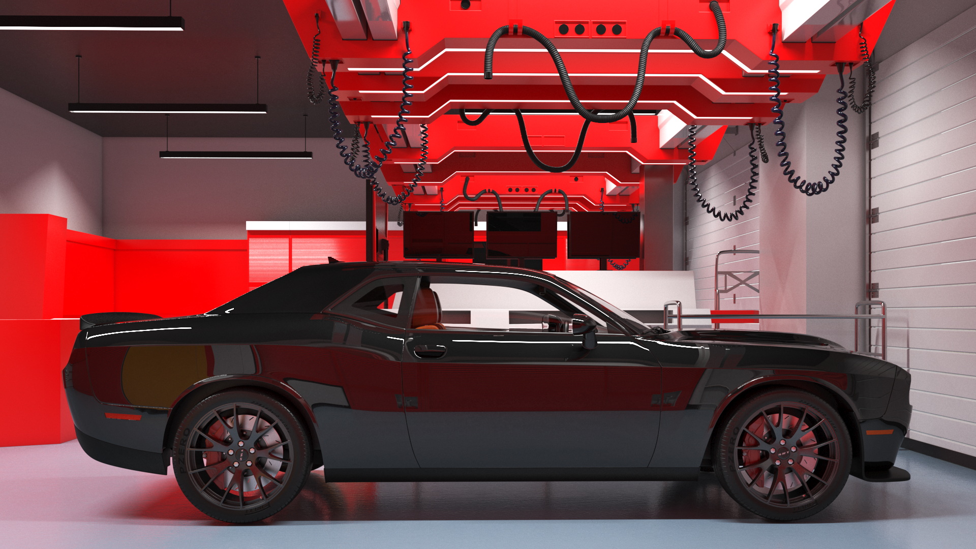 3D Racing Pit Garage and Dodge Challenger model