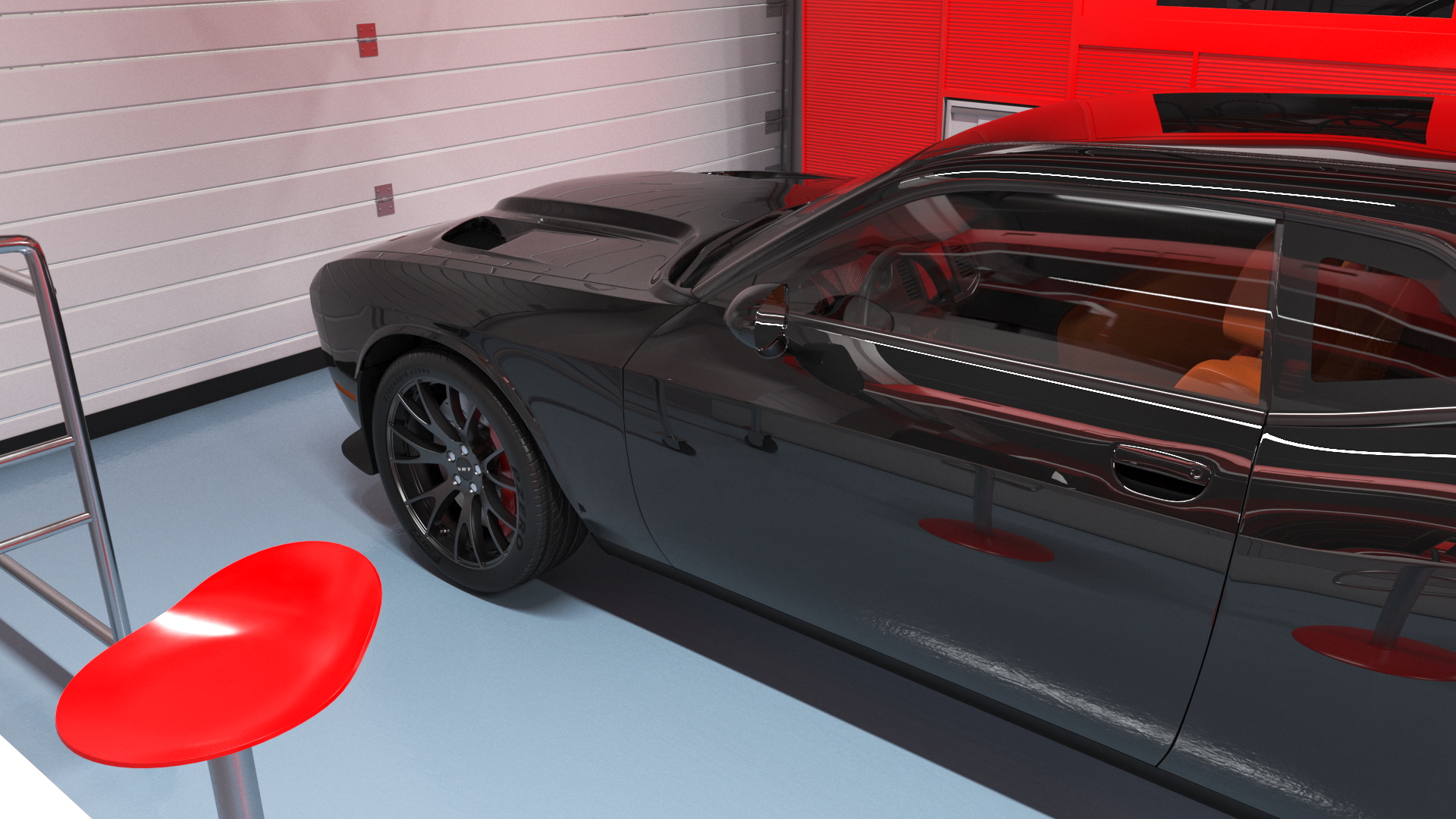 3D Racing Pit Garage and Dodge Challenger model