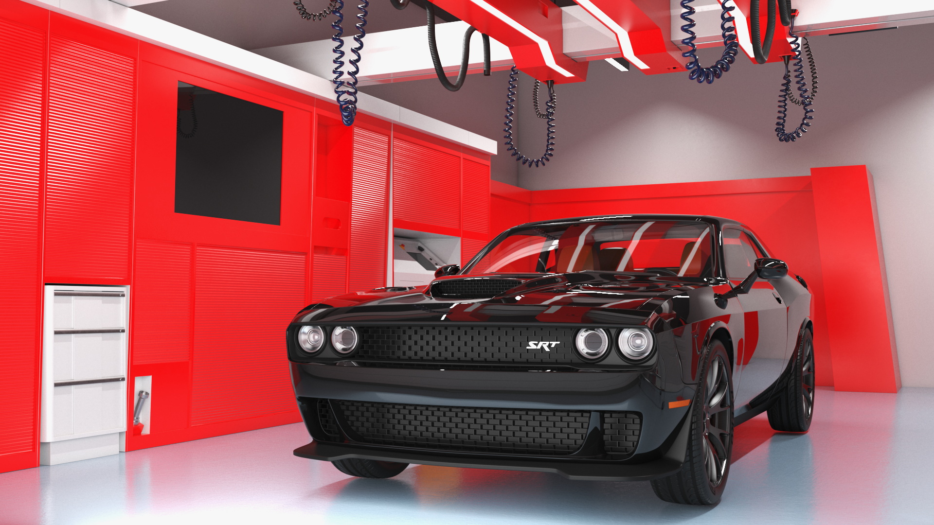 3D Racing Pit Garage and Dodge Challenger model