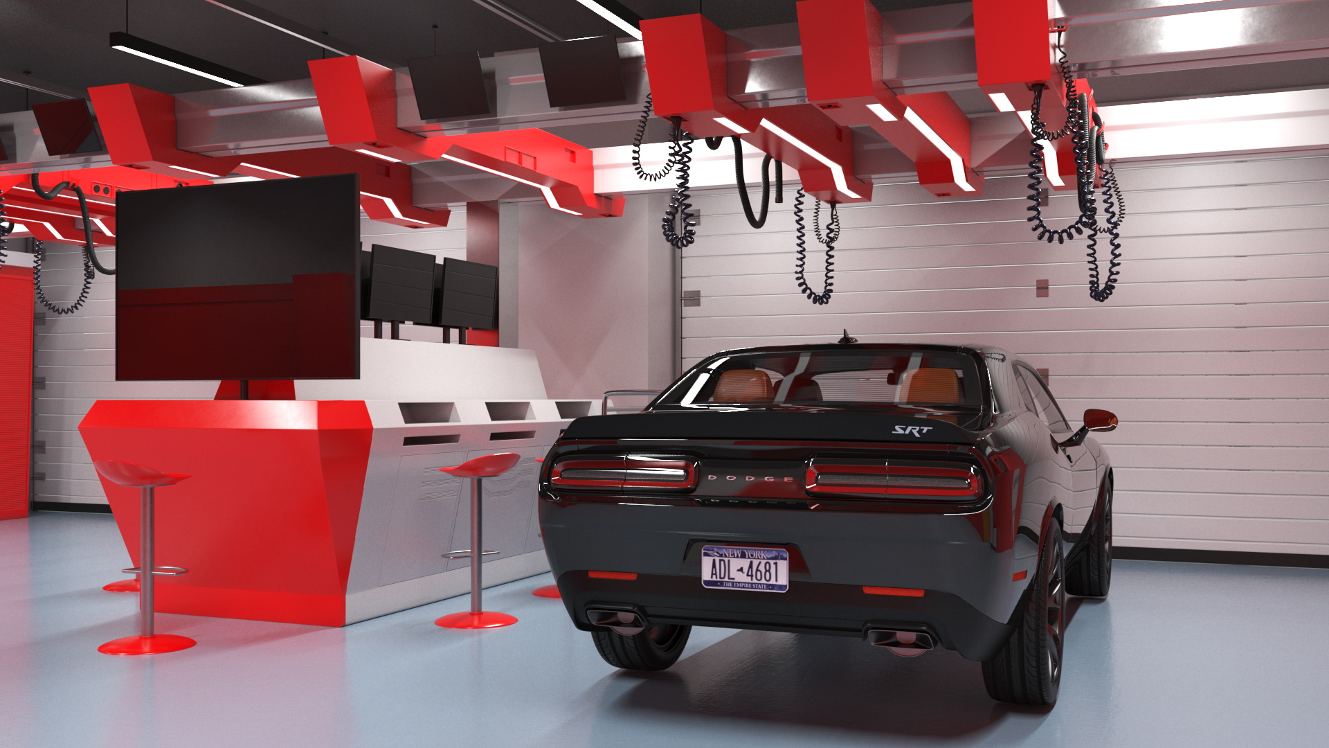 3D Racing Pit Garage and Dodge Challenger model