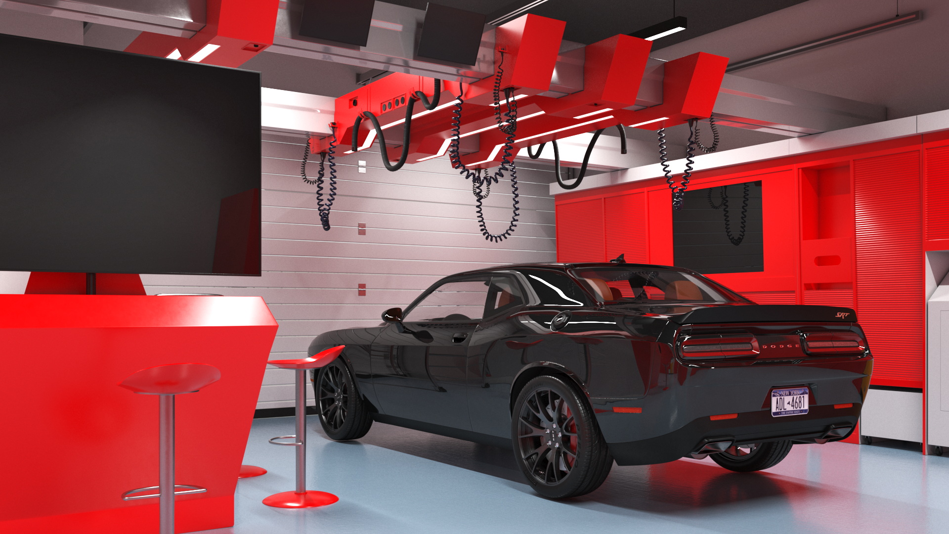 3D Racing Pit Garage and Dodge Challenger model