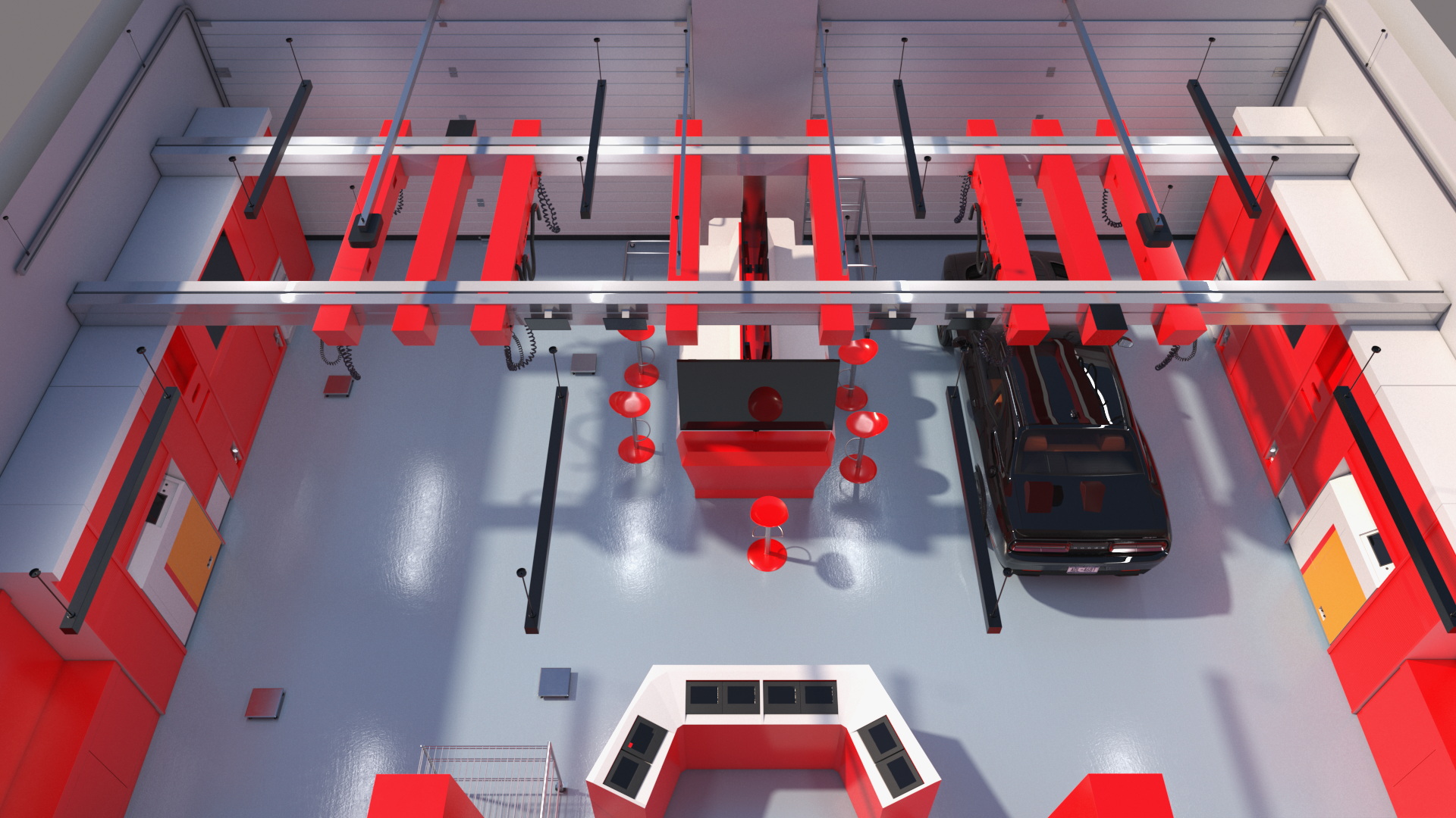 3D Racing Pit Garage and Dodge Challenger model