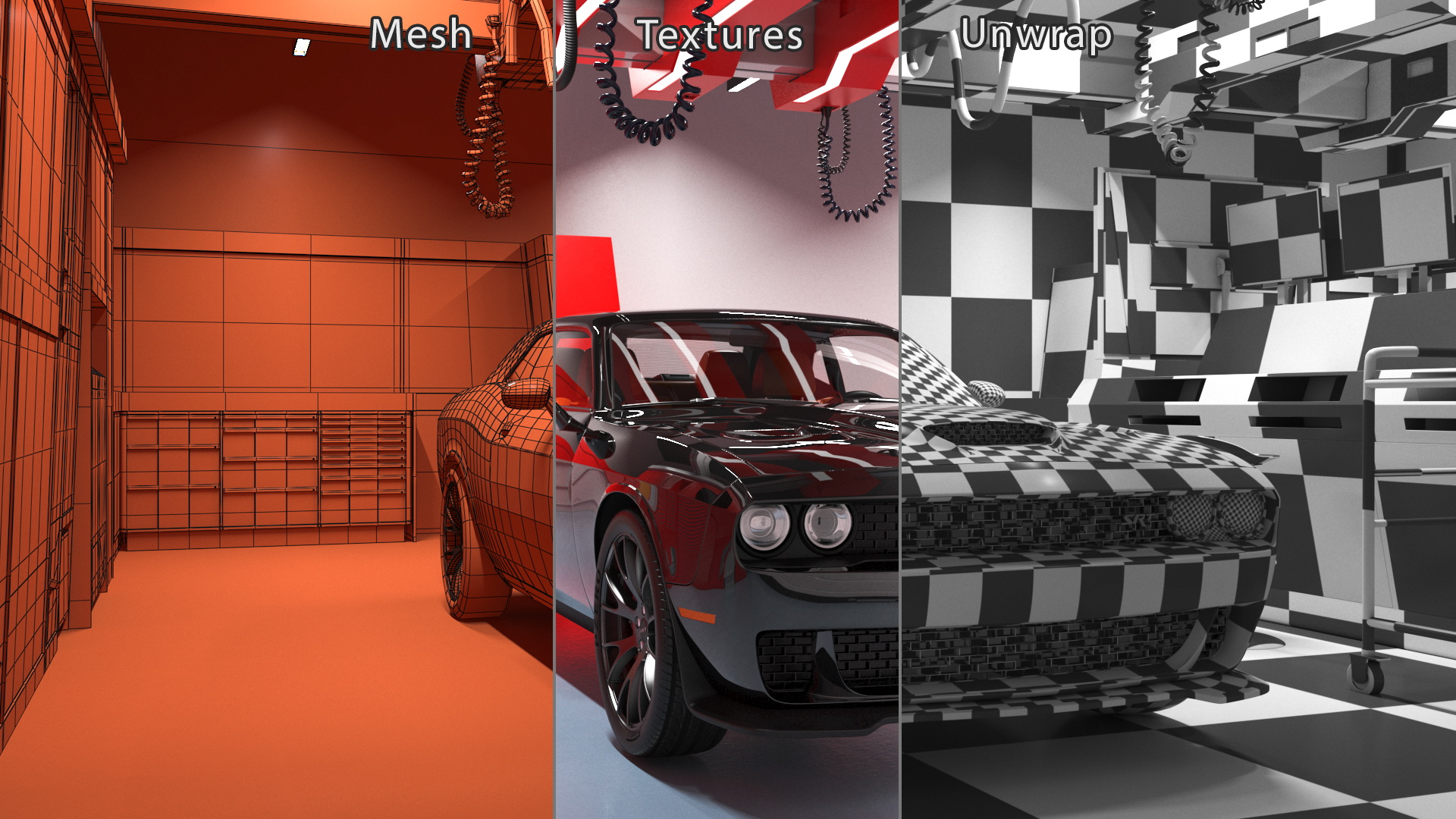 3D Racing Pit Garage and Dodge Challenger model