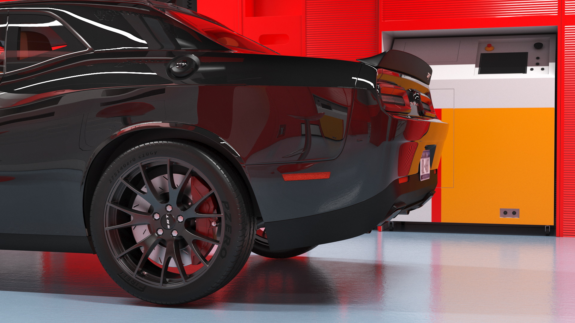 3D Racing Pit Garage and Dodge Challenger model