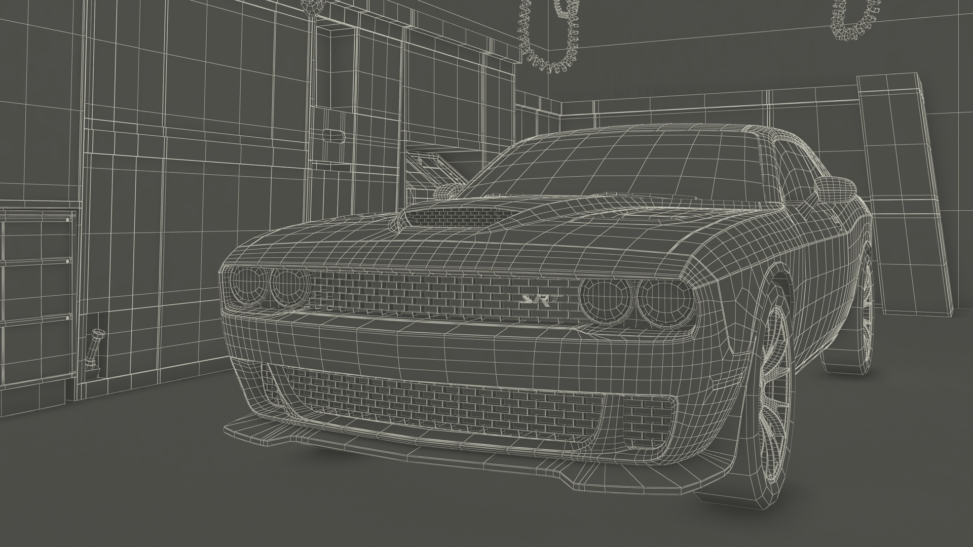 3D Racing Pit Garage and Dodge Challenger model