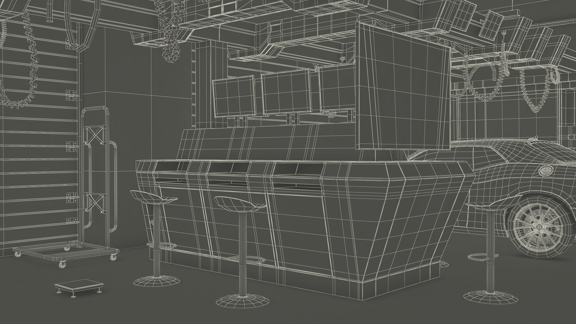 3D Racing Pit Garage and Dodge Challenger model