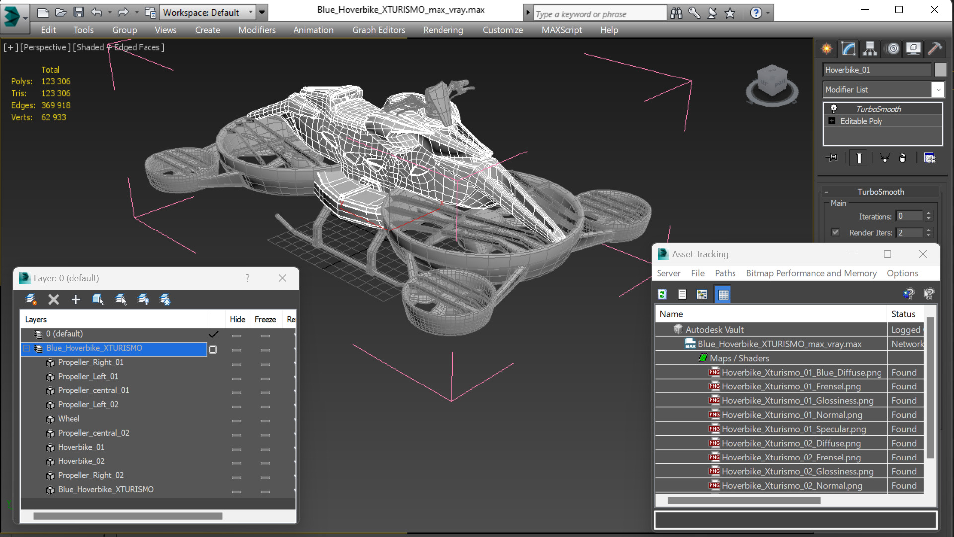 3D Blue Hoverbike XTURISMO model