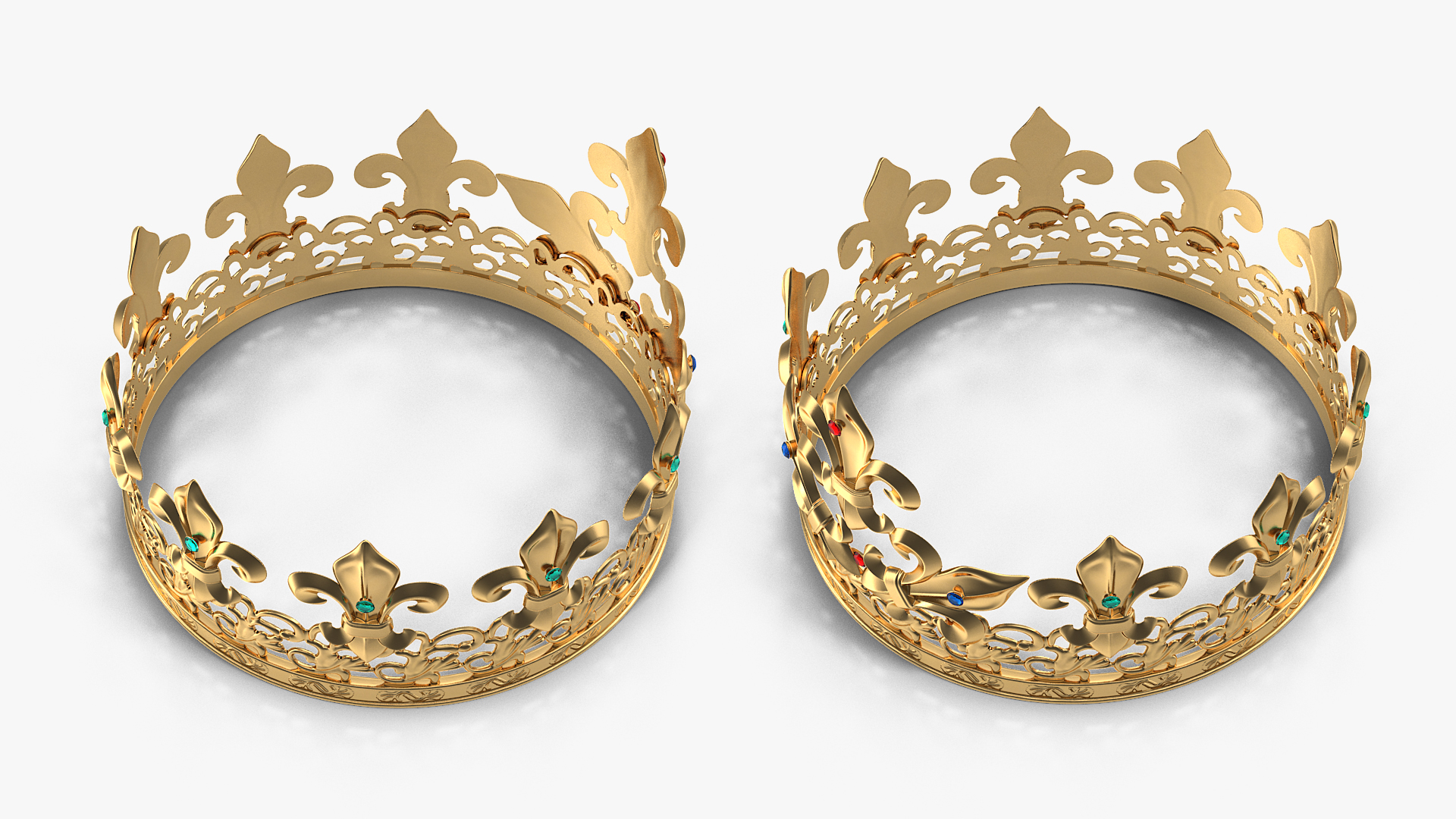 Golden King Crown with Gems 3D