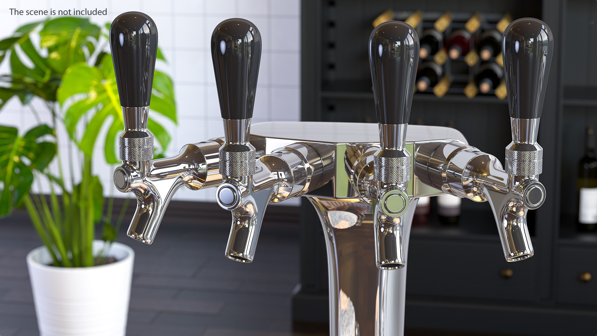 3D model Four Tap Stainless Steel Beer Tower with Beer Mugs