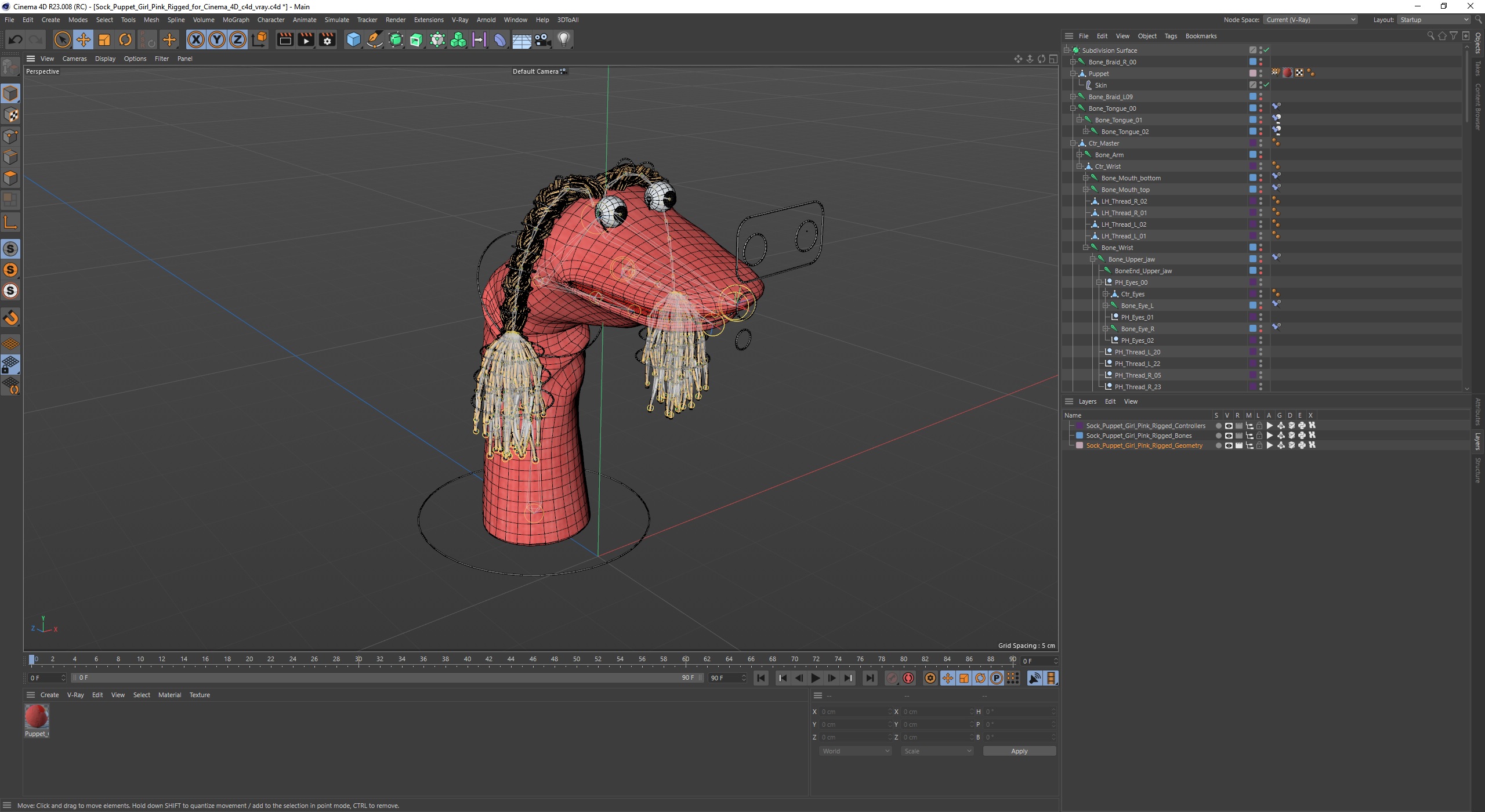 Sock Puppet Girl Pink Rigged for Cinema 4D 3D