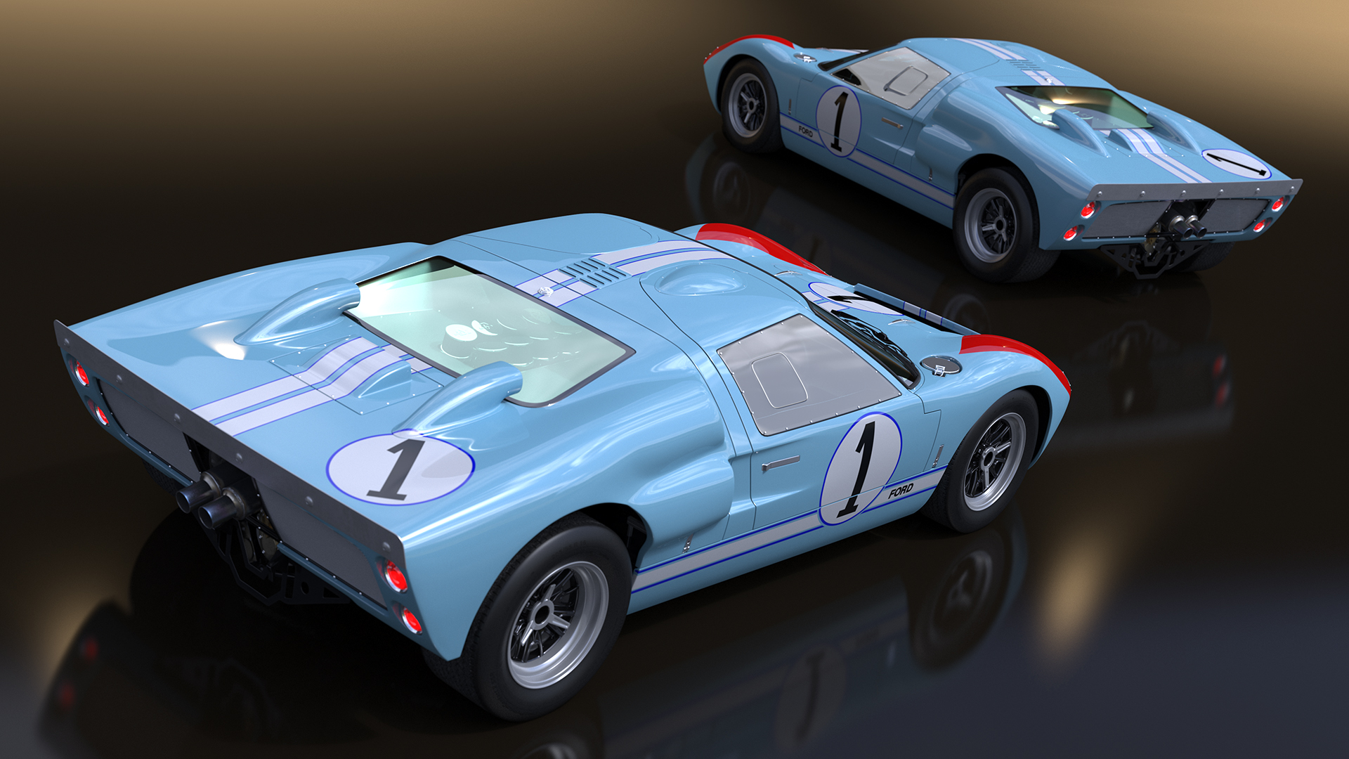 3D Ford GT40 Racing Car Blue Simplified