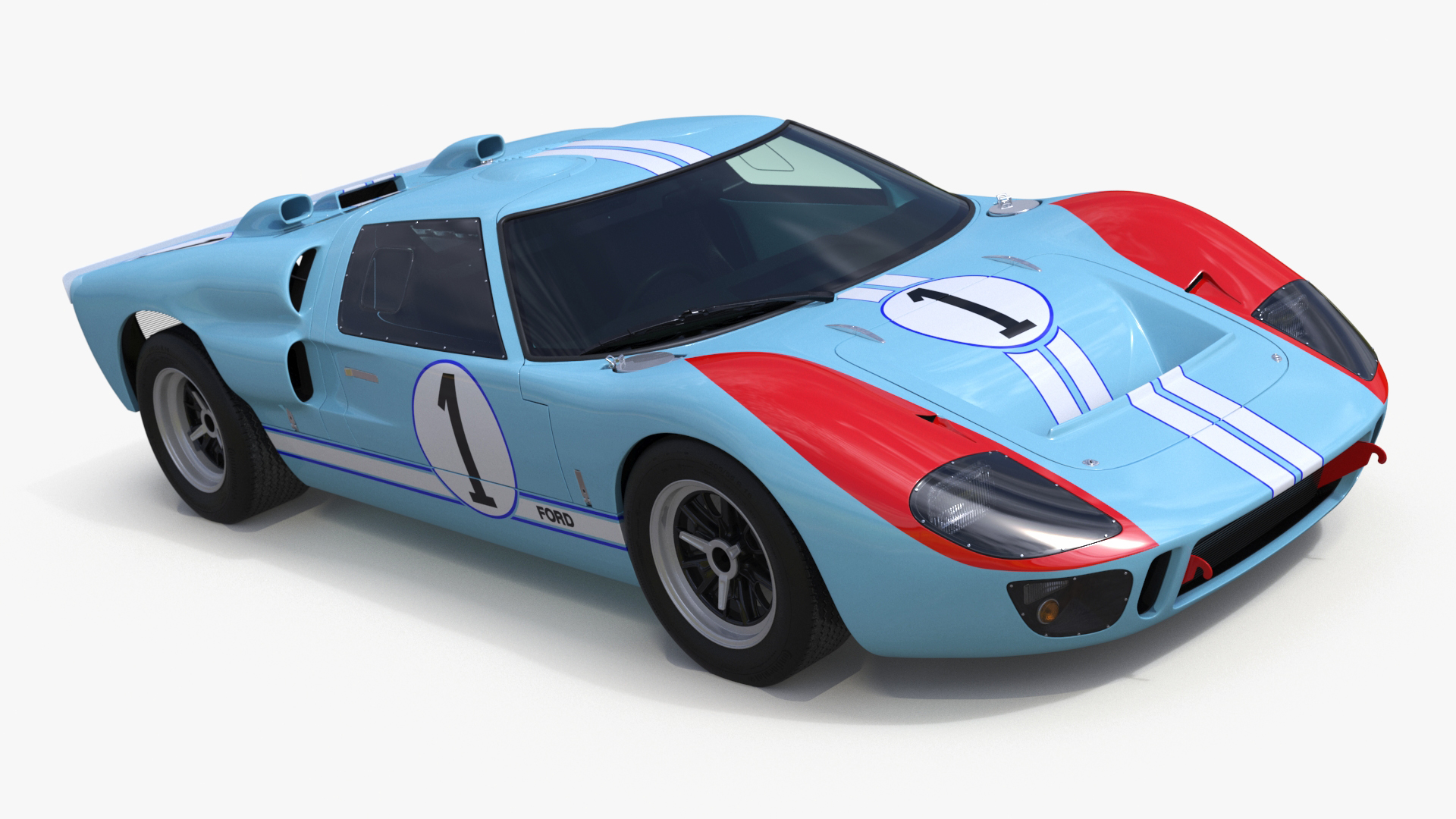 3D Ford GT40 Racing Car Blue Simplified