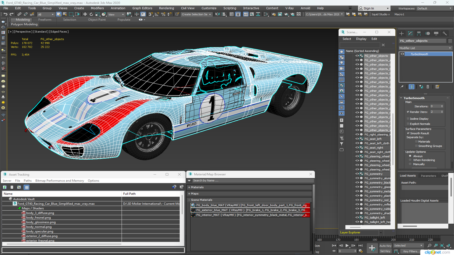 3D Ford GT40 Racing Car Blue Simplified