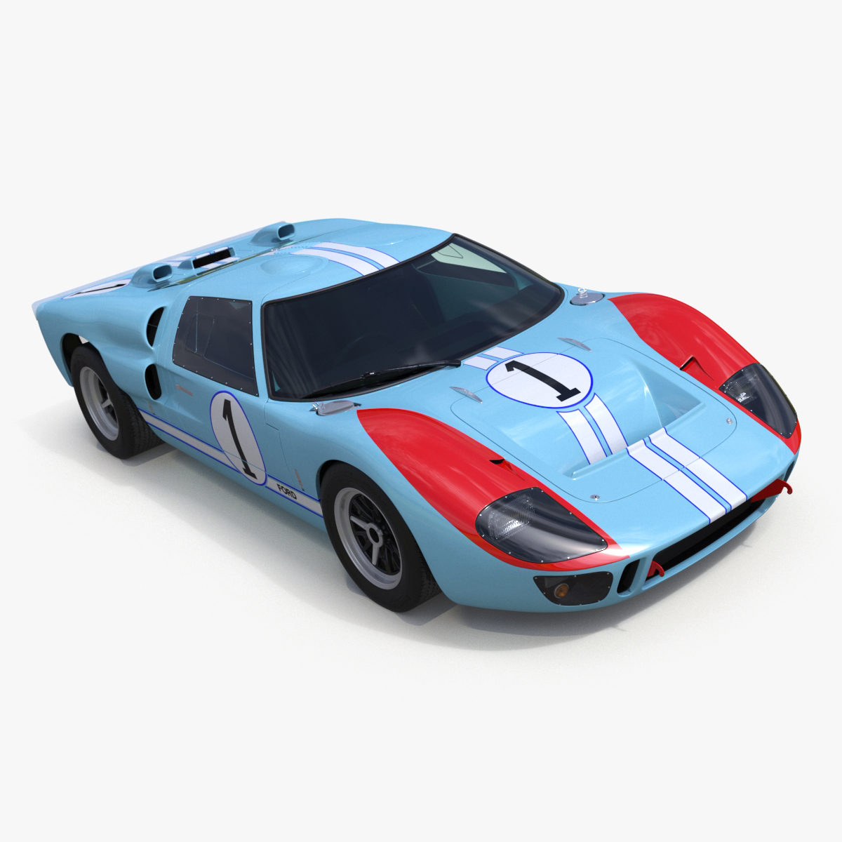 3D Ford GT40 Racing Car Blue Simplified