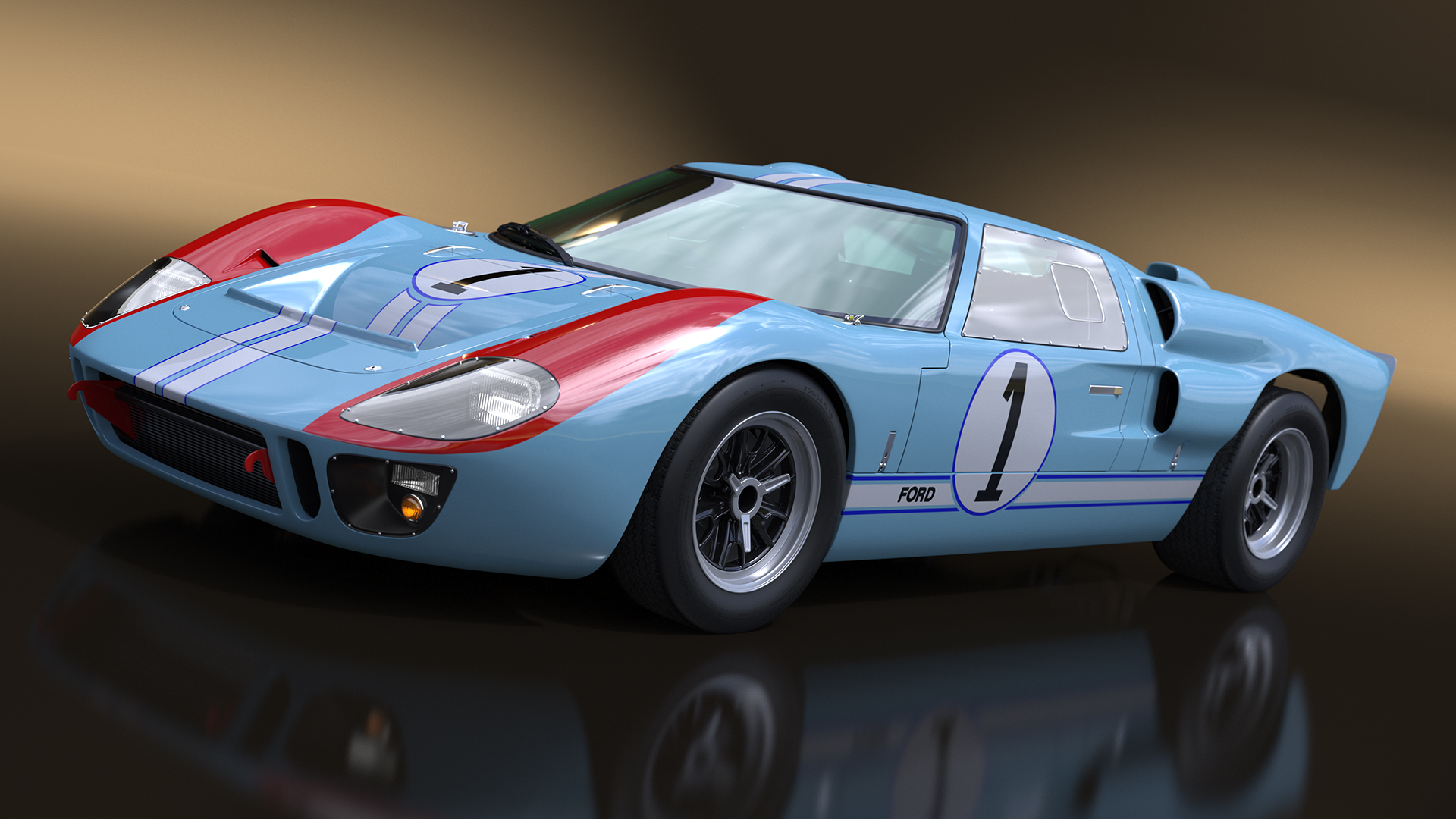 3D Ford GT40 Racing Car Blue Simplified