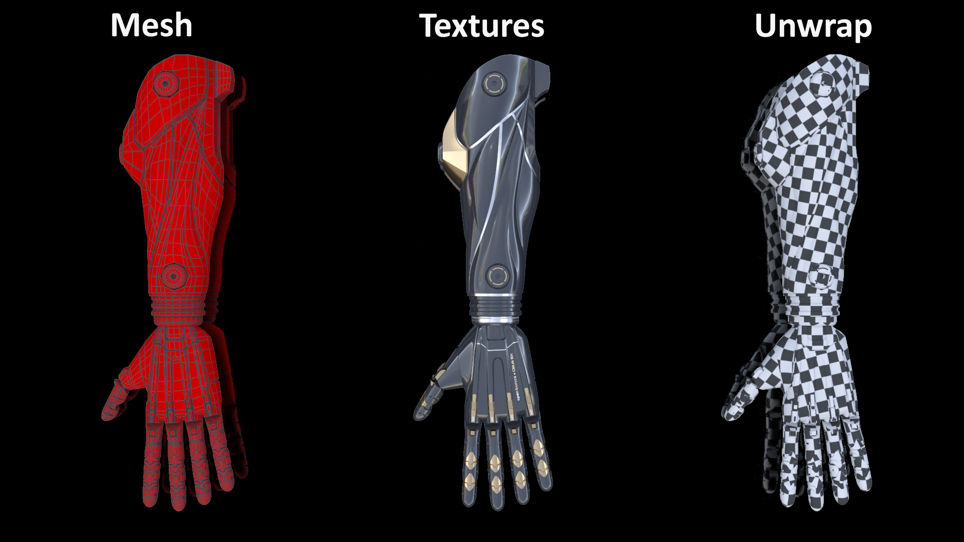 3D Black Metal Prosthetic Arm Rigged model