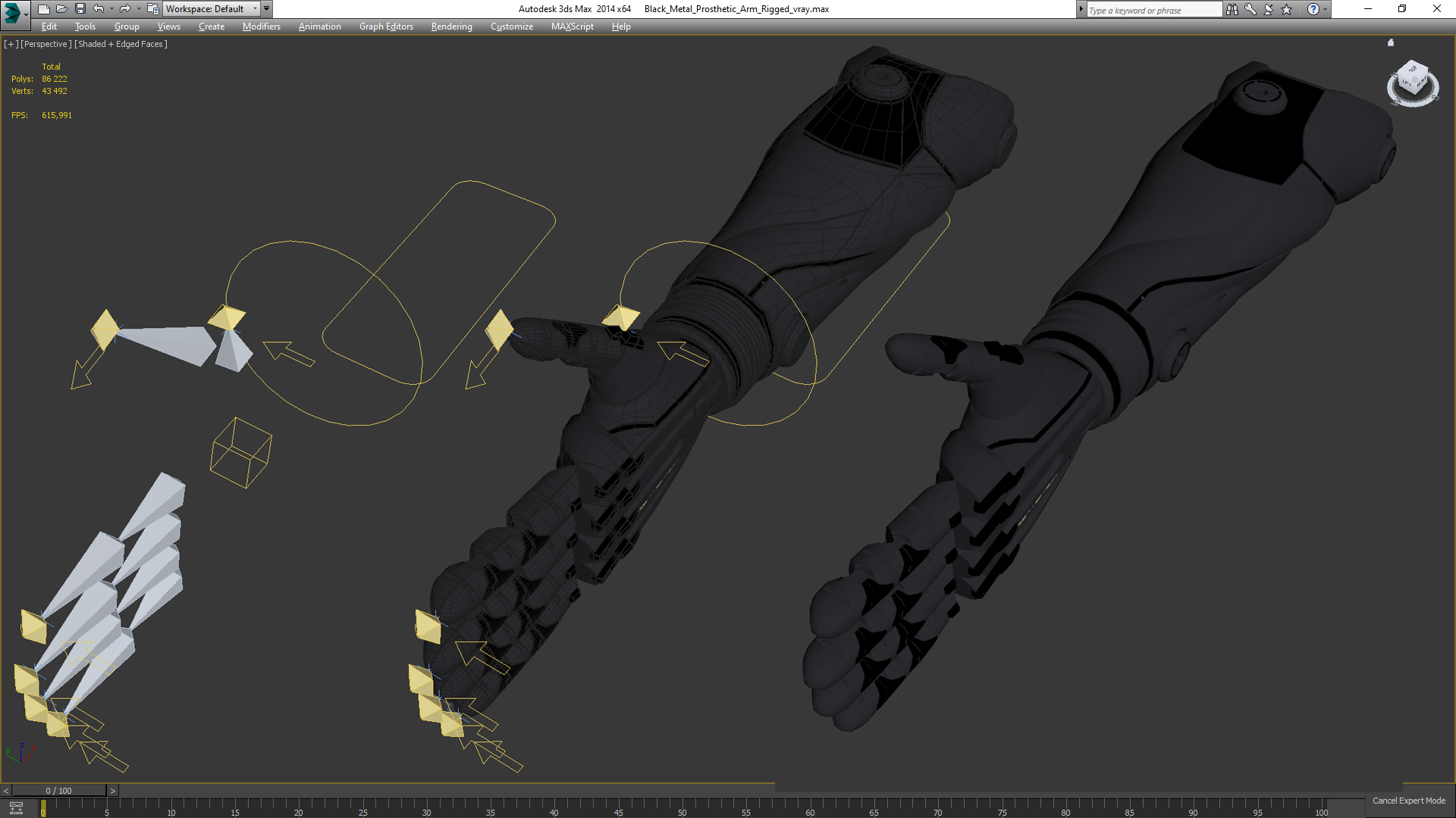 3D Black Metal Prosthetic Arm Rigged model