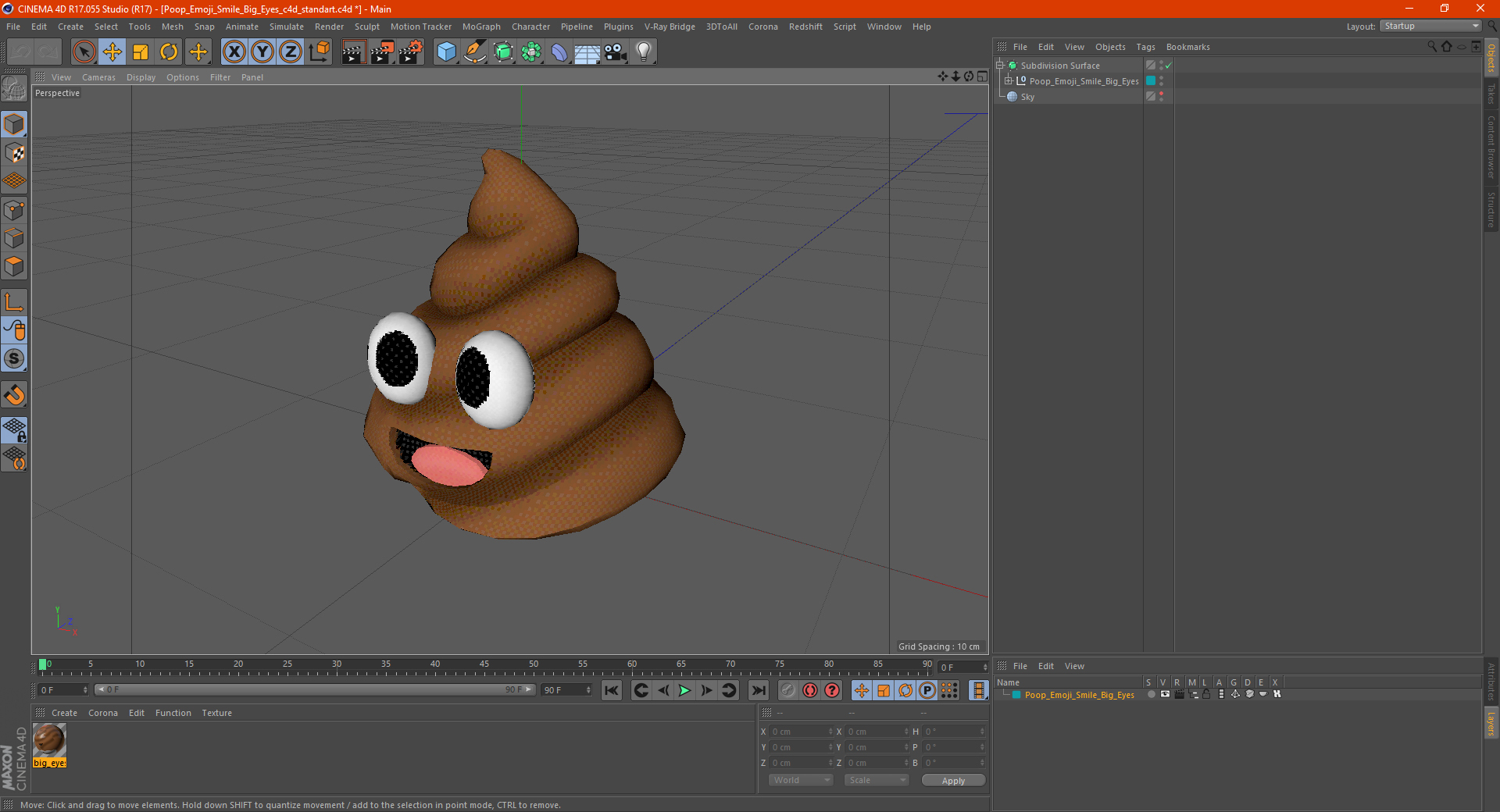 3D model Poop Emoji Smile Big Eyes