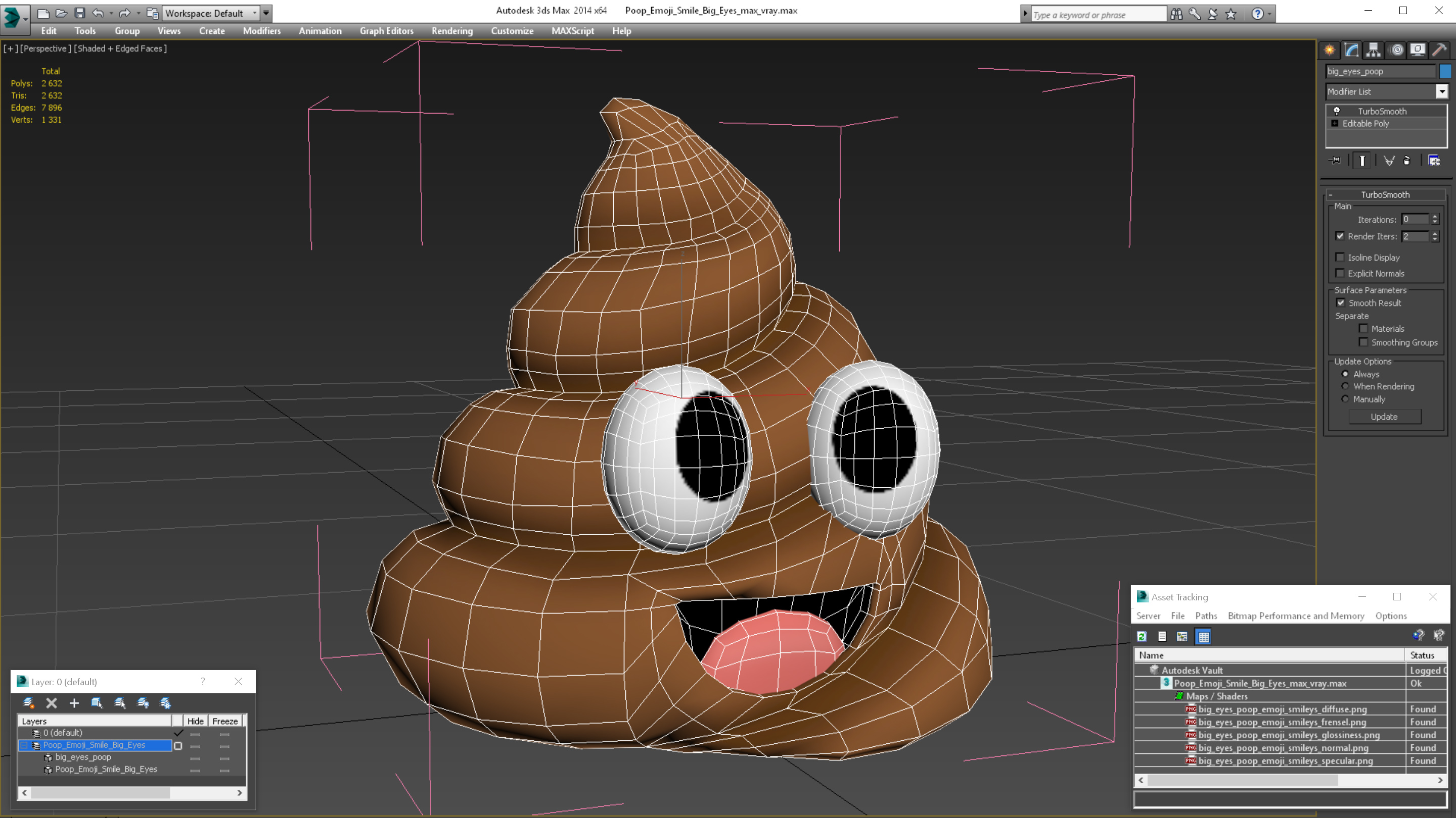 3D model Poop Emoji Smile Big Eyes