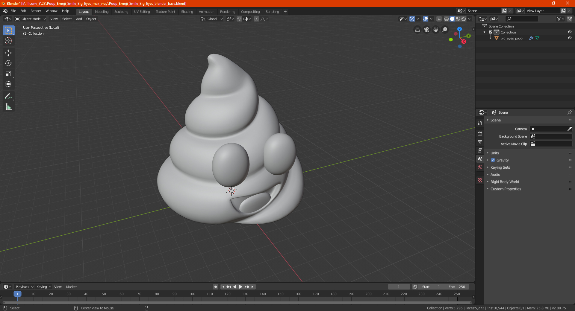 3D model Poop Emoji Smile Big Eyes