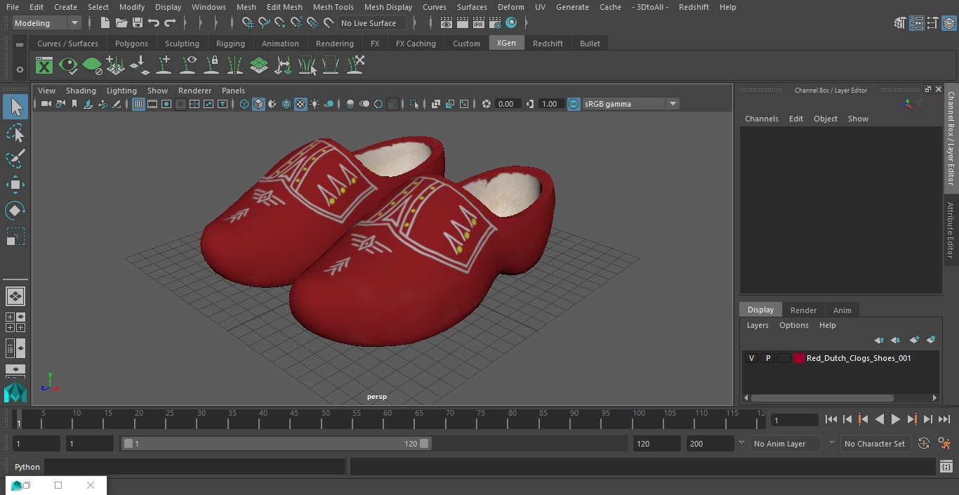 3D Red Dutch Clogs Shoes