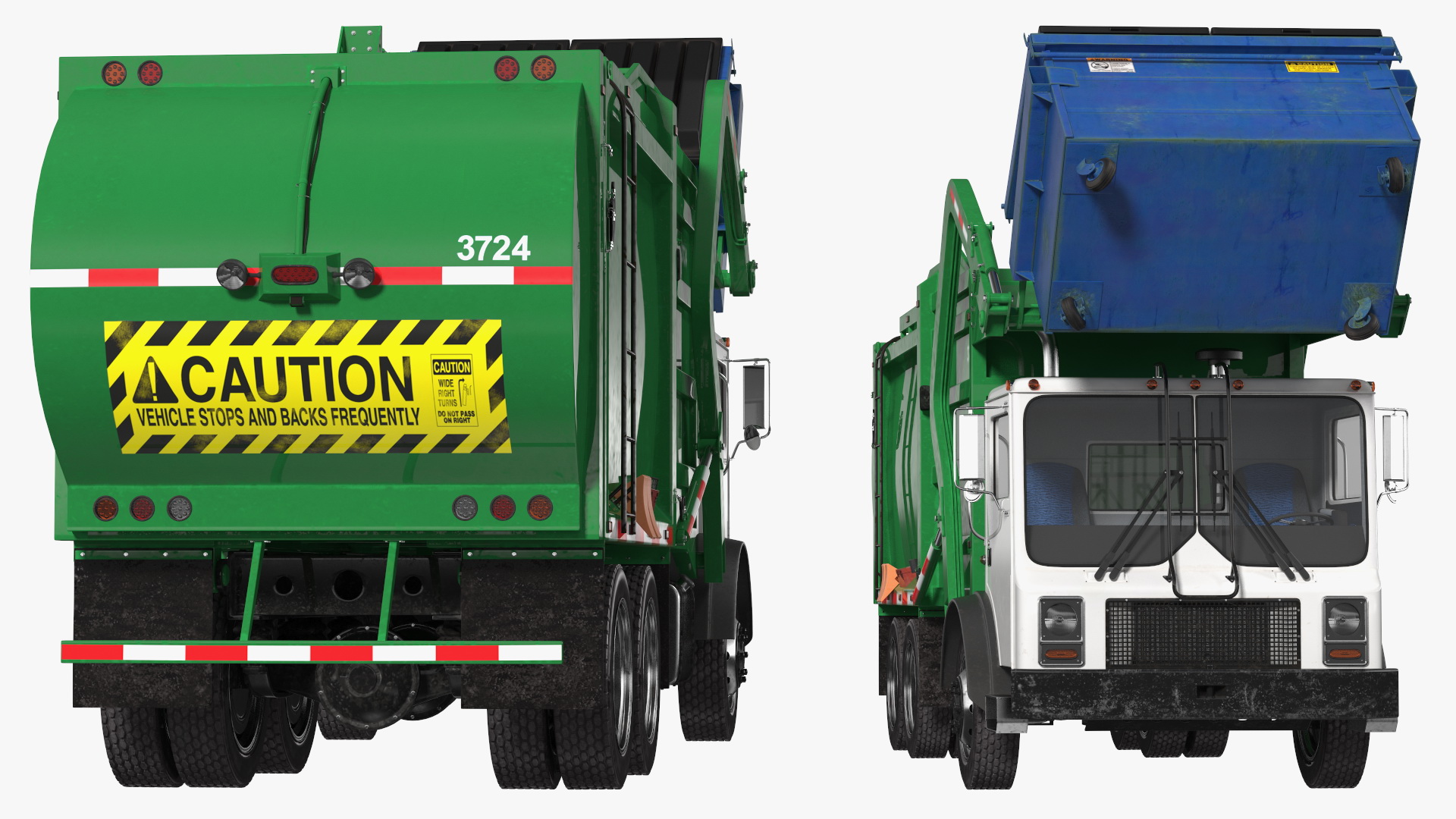 3D model Trash Truck Generic with Dumpster Blue Rigged