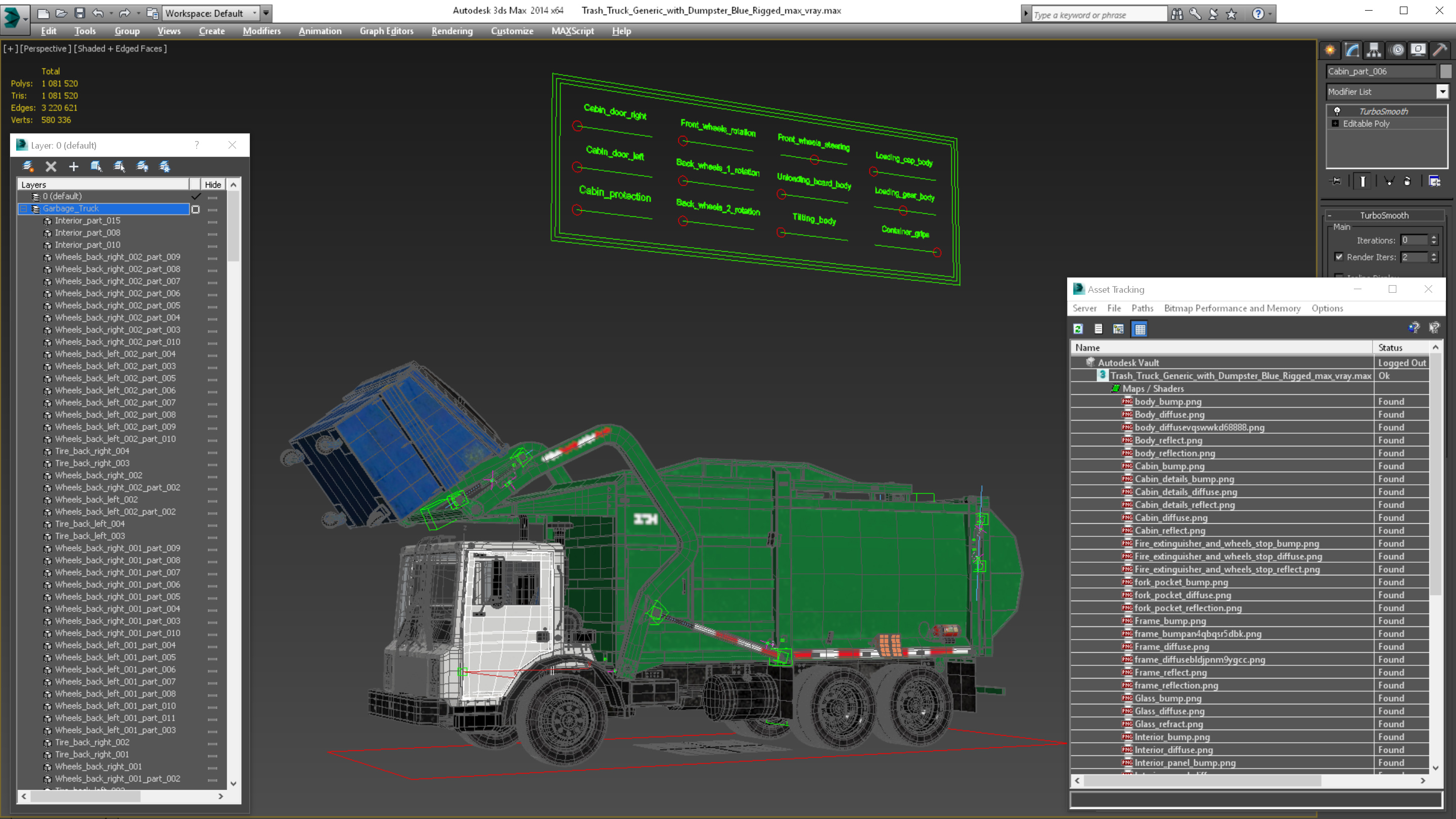 3D model Trash Truck Generic with Dumpster Blue Rigged