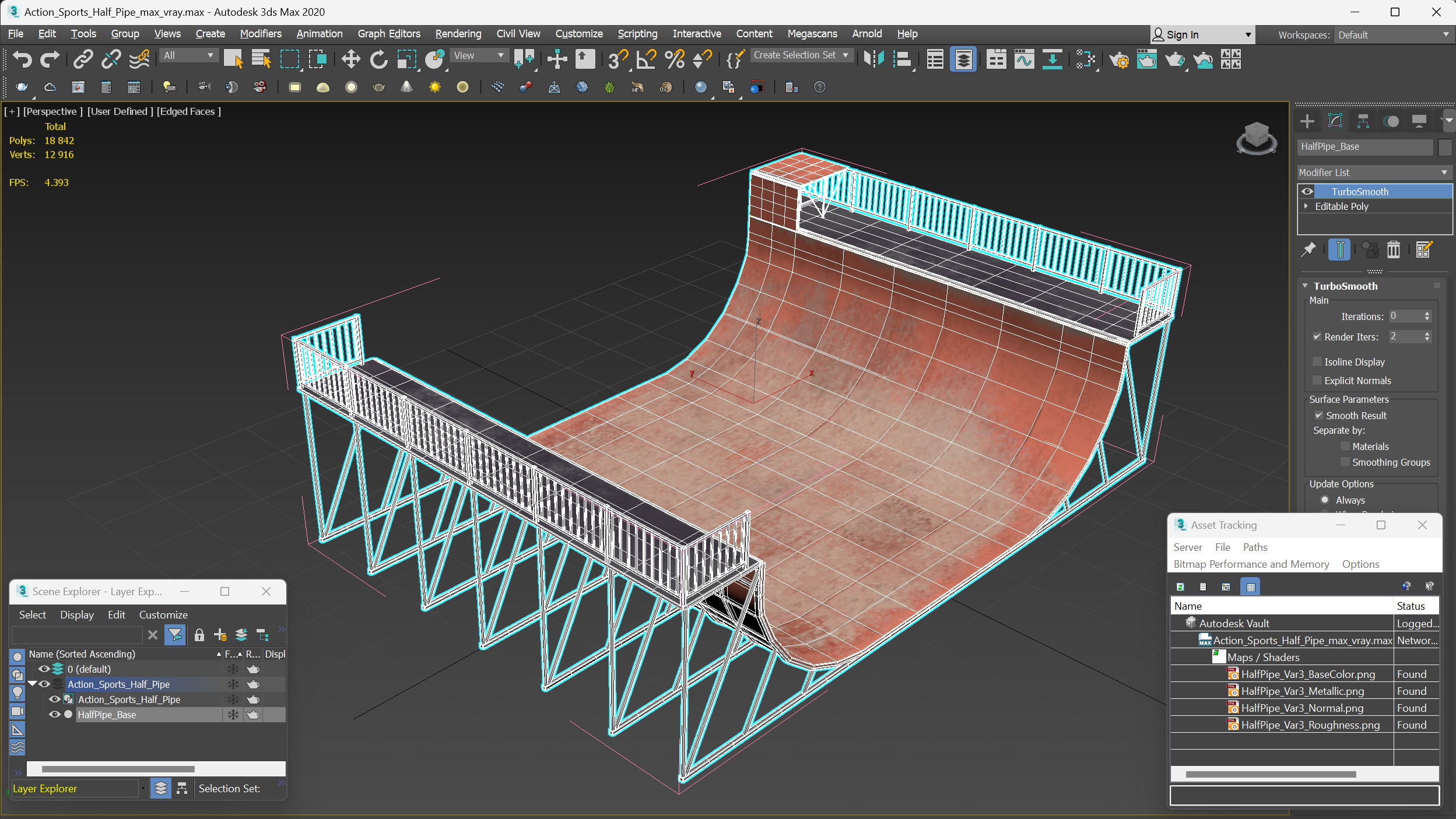 3D Action Sports Half Pipe model