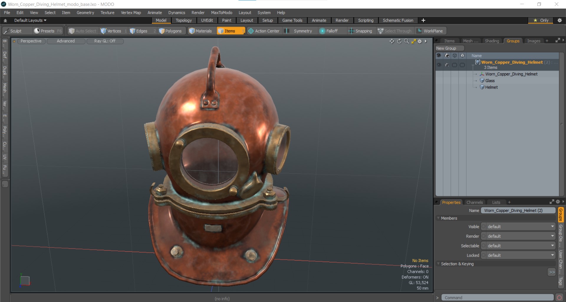 3D model Worn Copper Diving Helmet