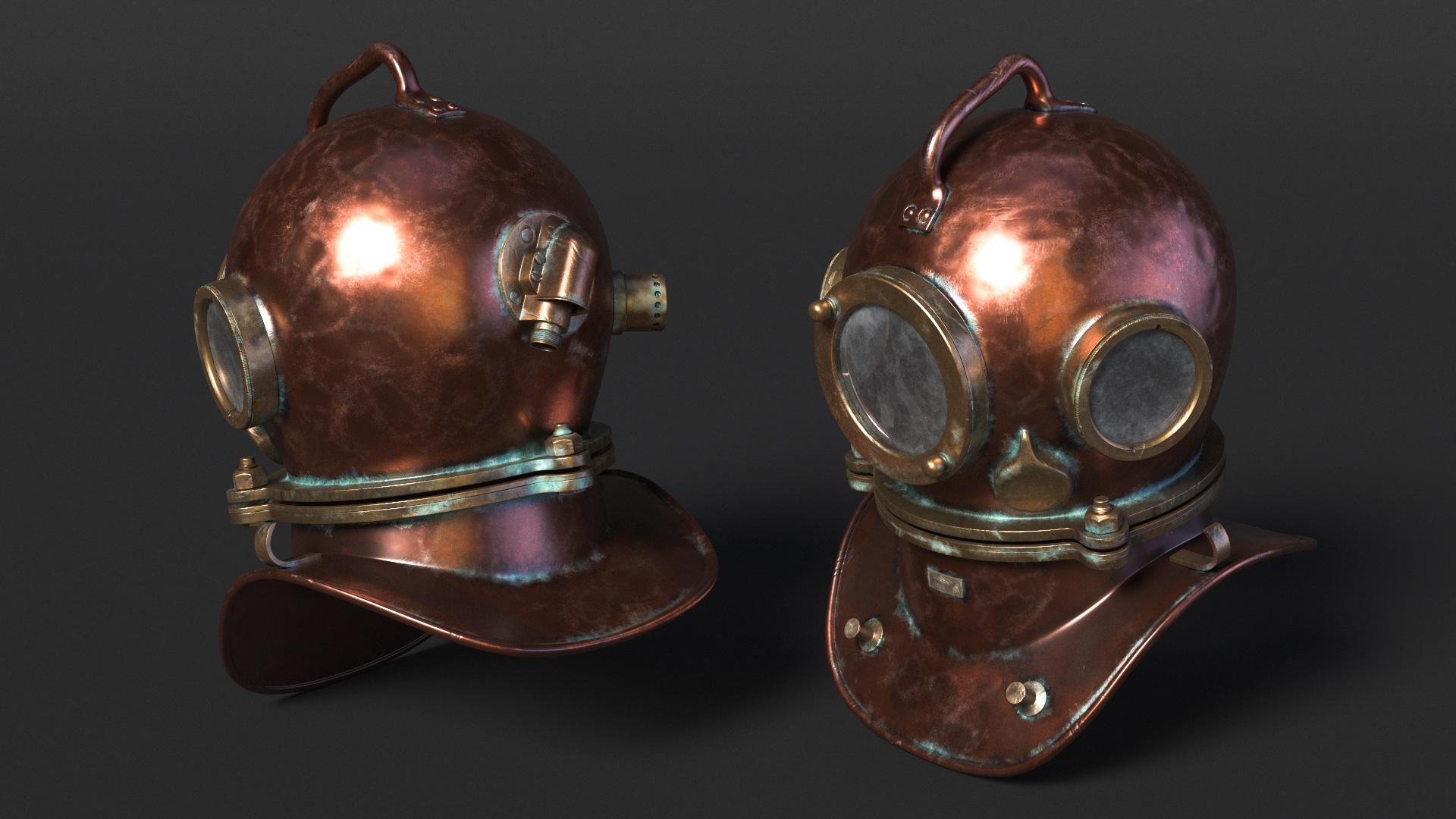 3D model Worn Copper Diving Helmet