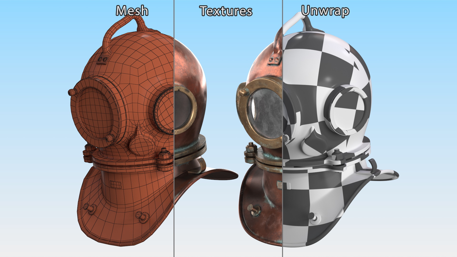 3D model Worn Copper Diving Helmet