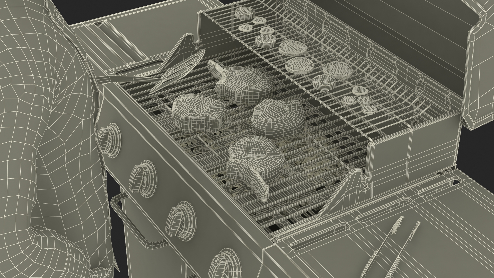 3D model Chef Cooking at Barbecue Grill