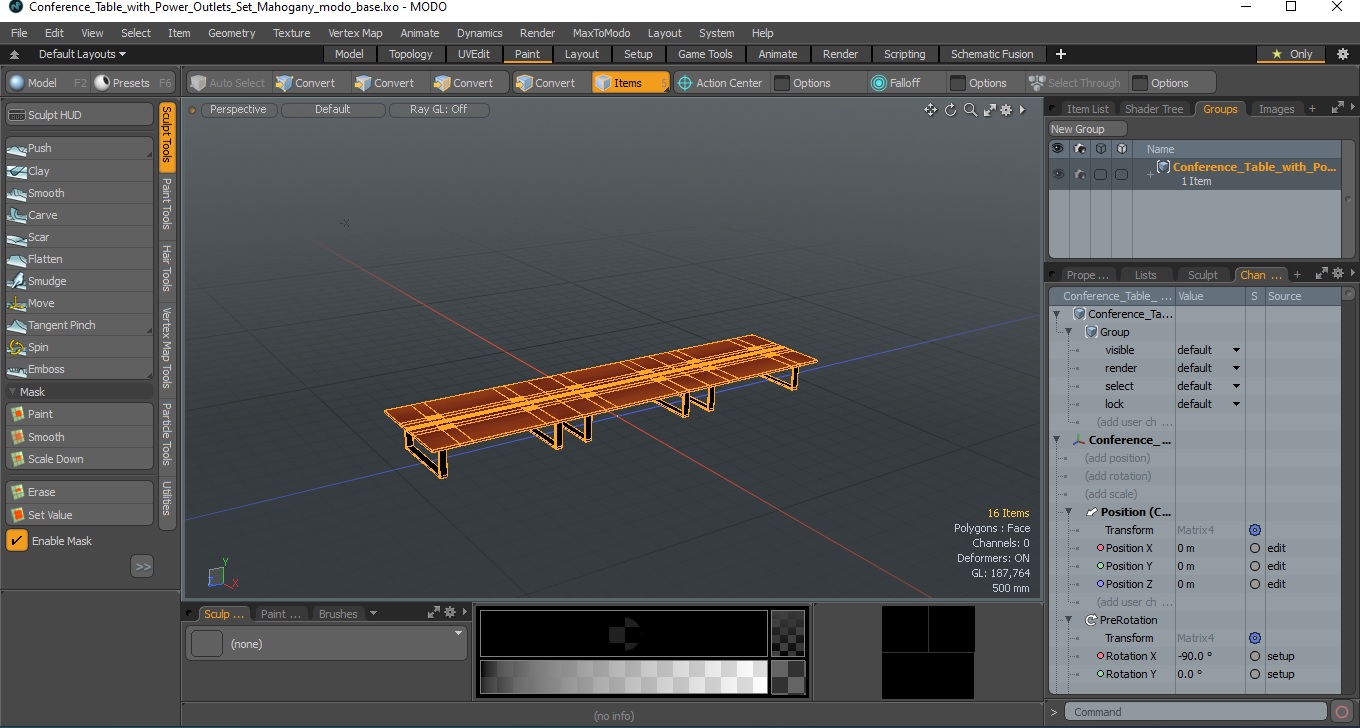 3D Conference Table with Power Outlets Set Mahogany model