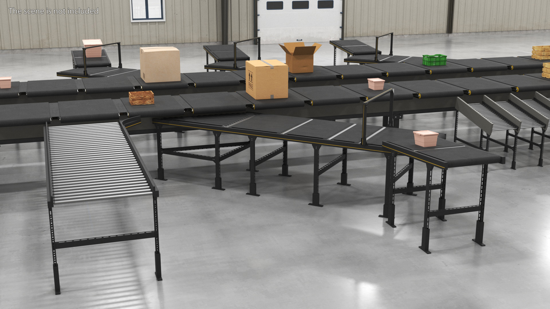 3D Cross Belt Sorter with Boxes model