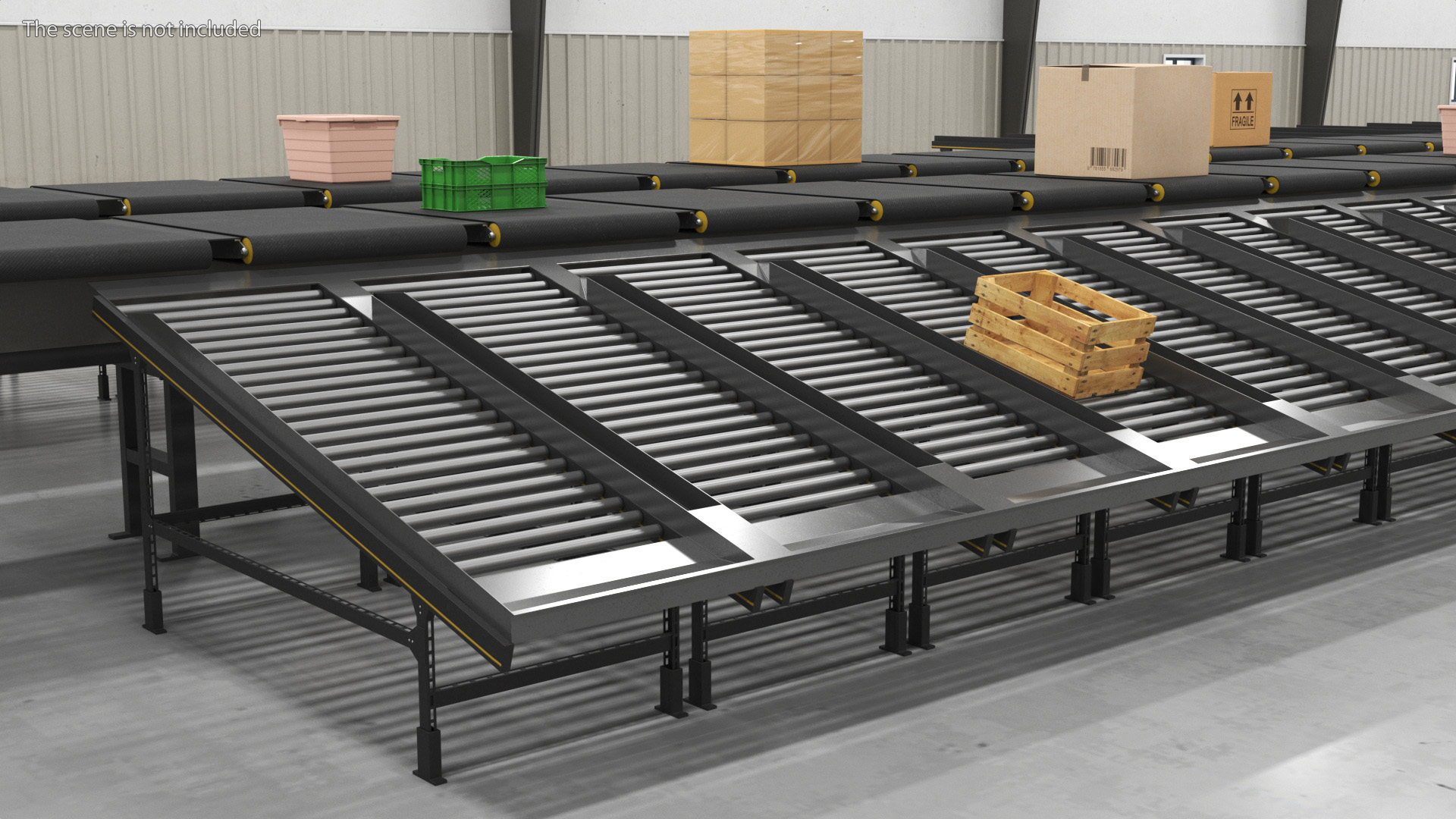 3D Cross Belt Sorter with Boxes model