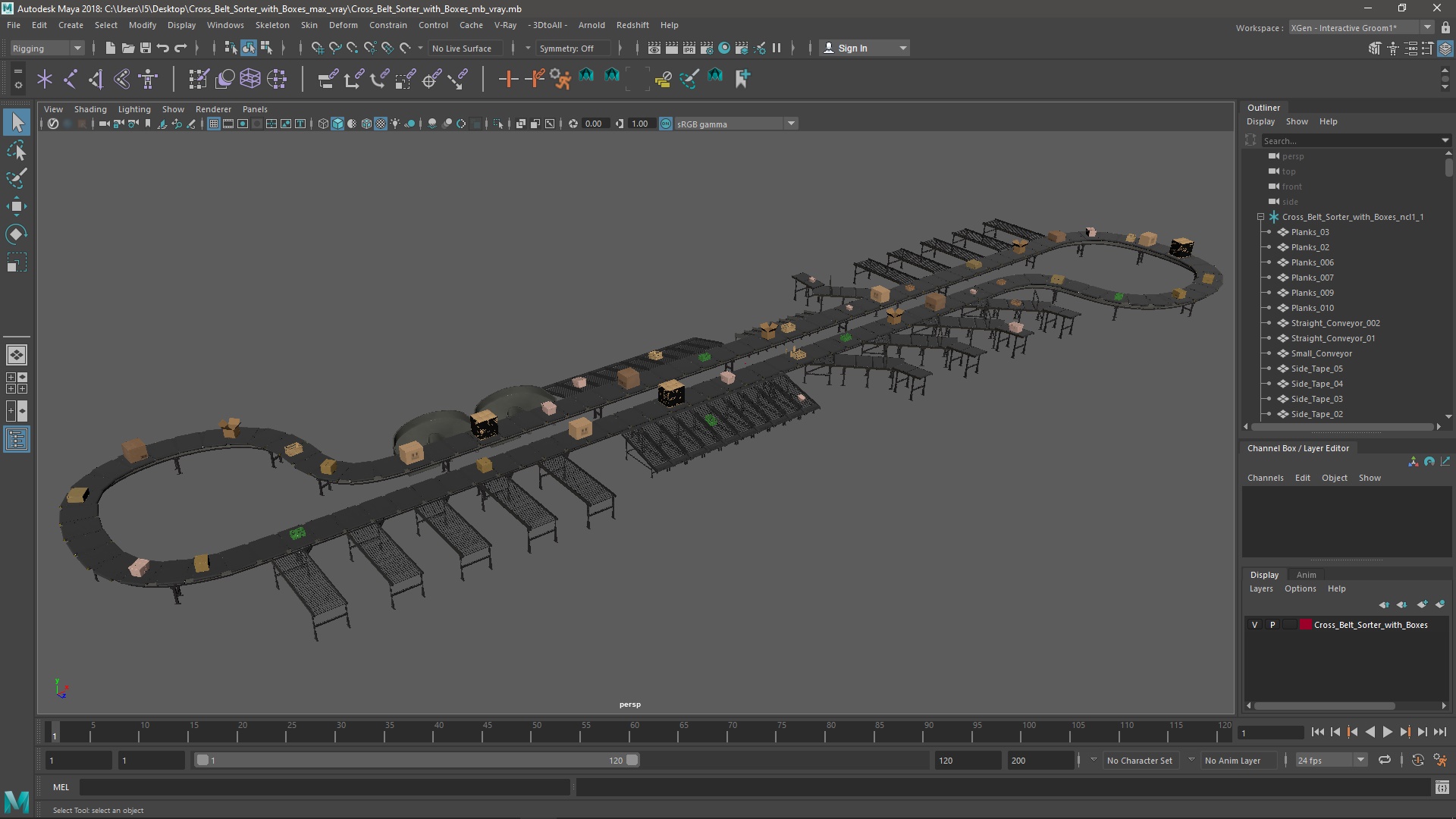 3D Cross Belt Sorter with Boxes model